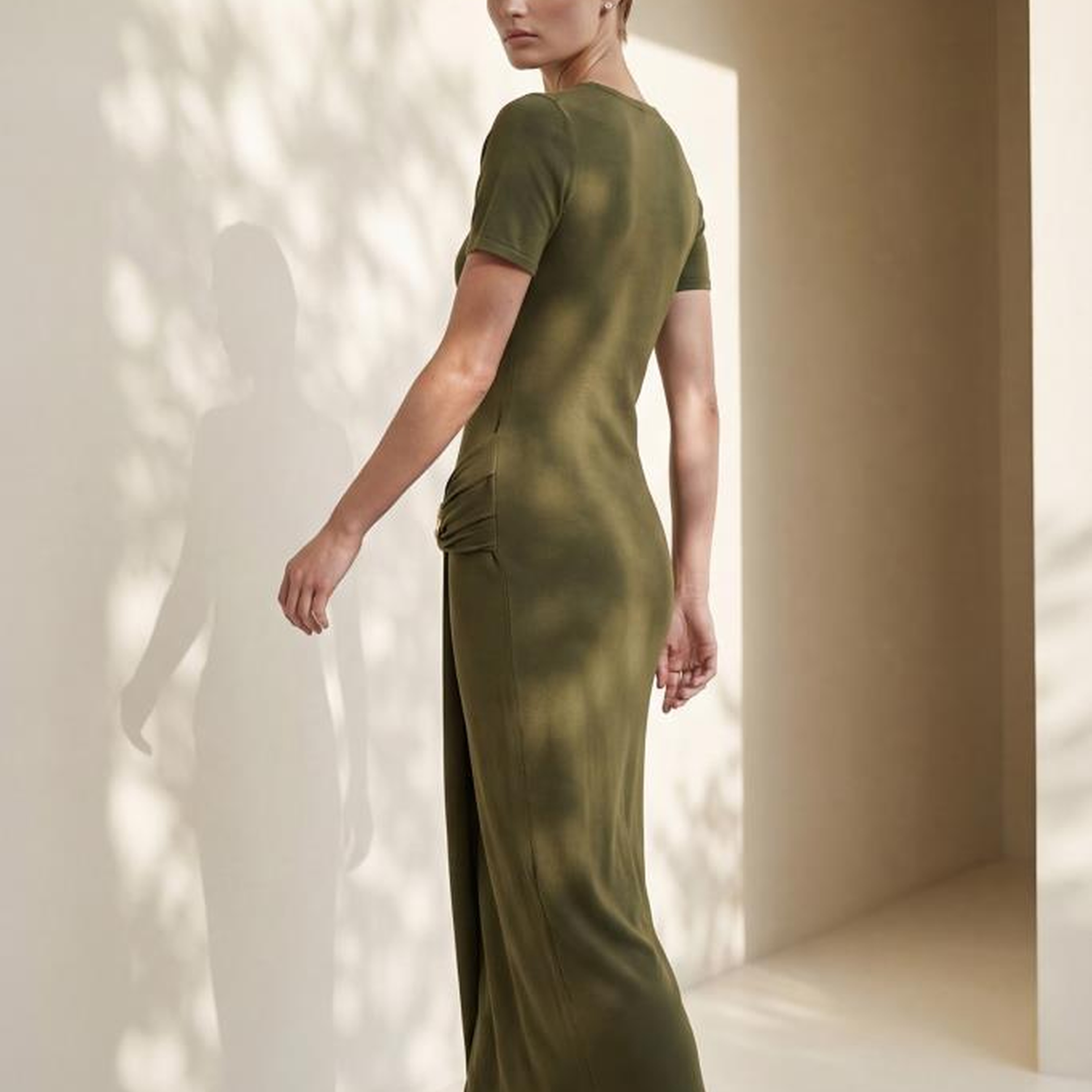 Join Us Kısa Kollu Toka Detaylı Yeşil Midi Elbise