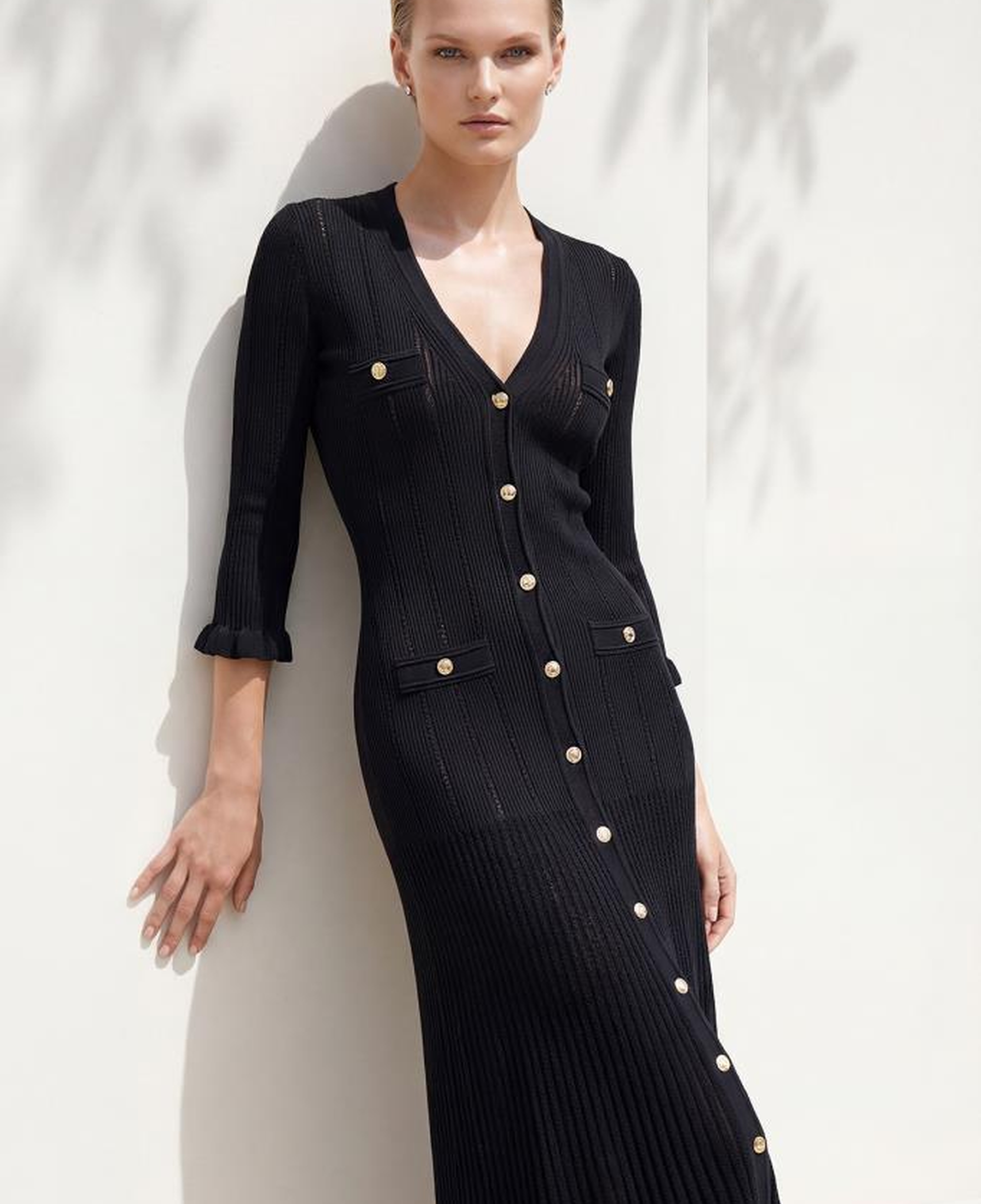 Join Us Süs Cep Detaylı Çıtçıtlı Midi Siyah Elbise