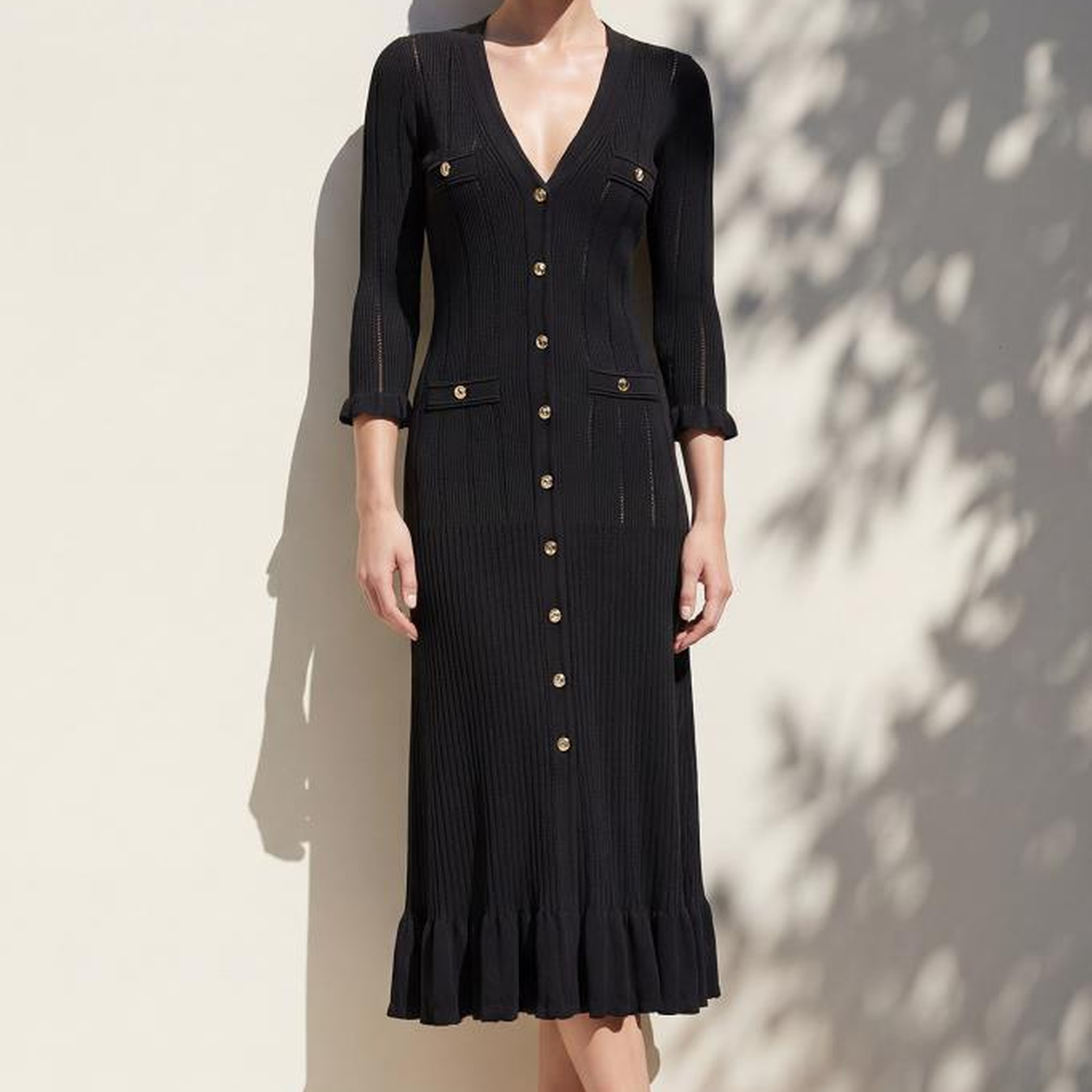 Join Us Süs Cep Detaylı Çıtçıtlı Midi Siyah Elbise