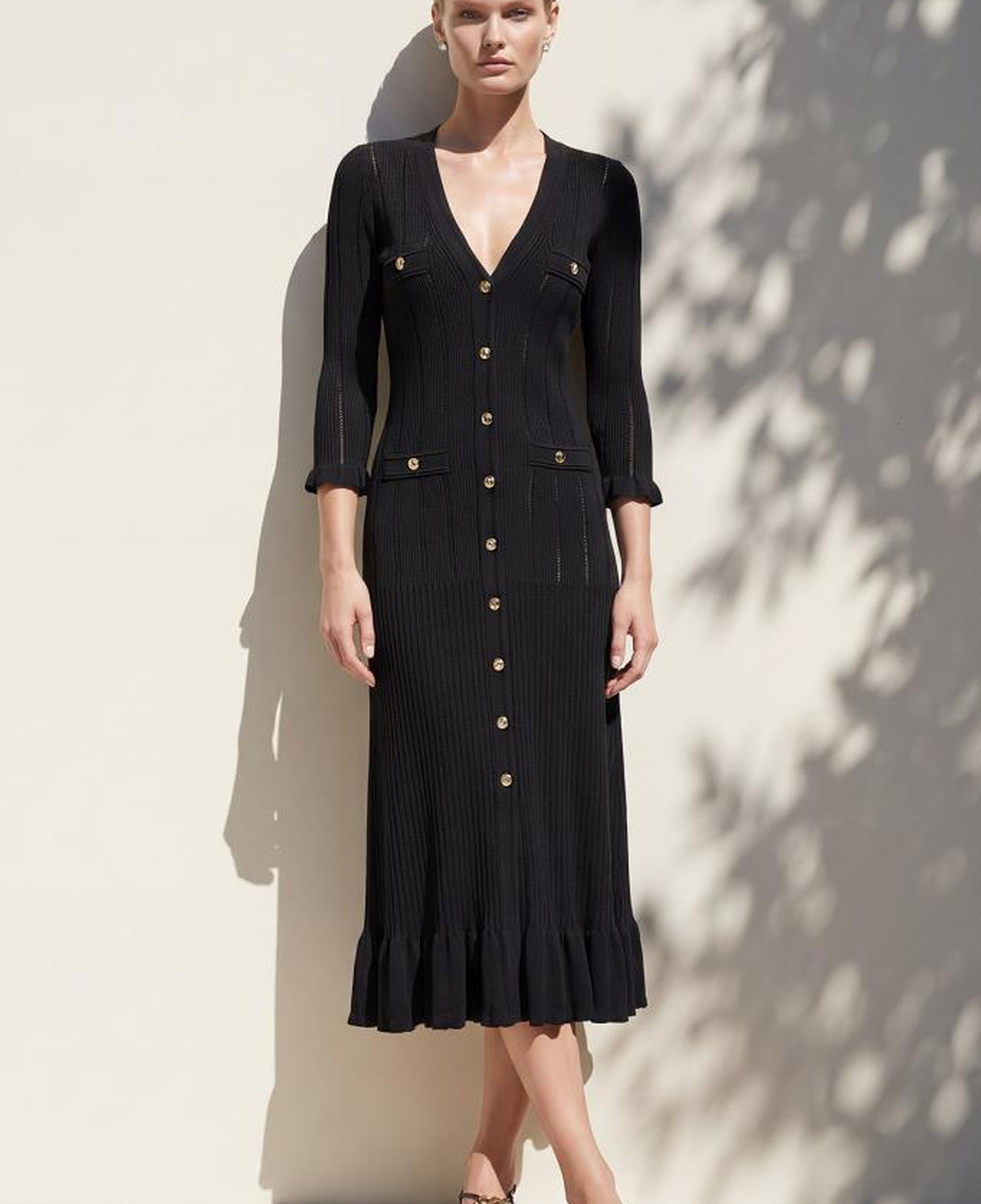 Join Us Süs Cep Detaylı Çıtçıtlı Midi Siyah Elbise