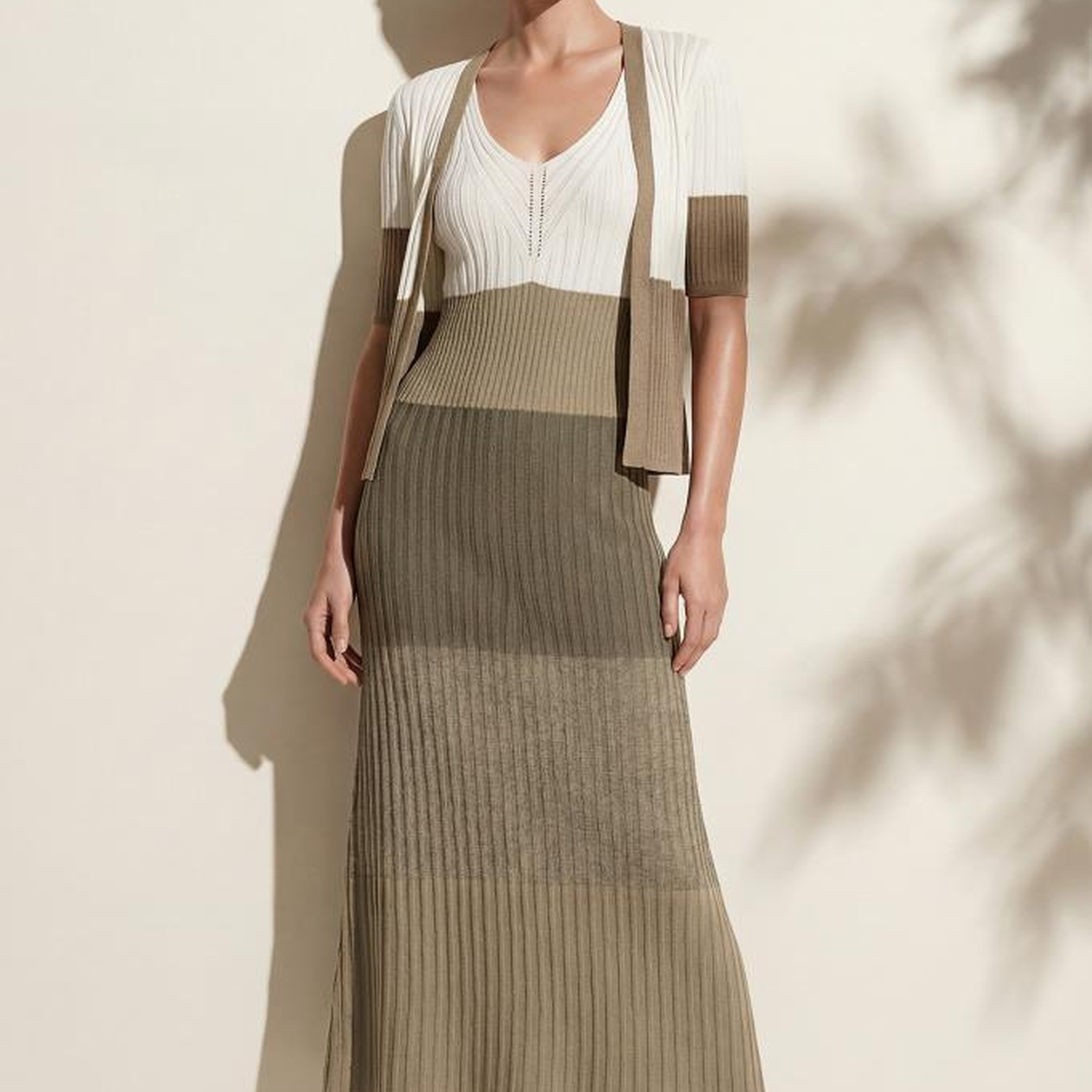 Join Us V Yaka Renk Bloklu Multi Midi Elbise