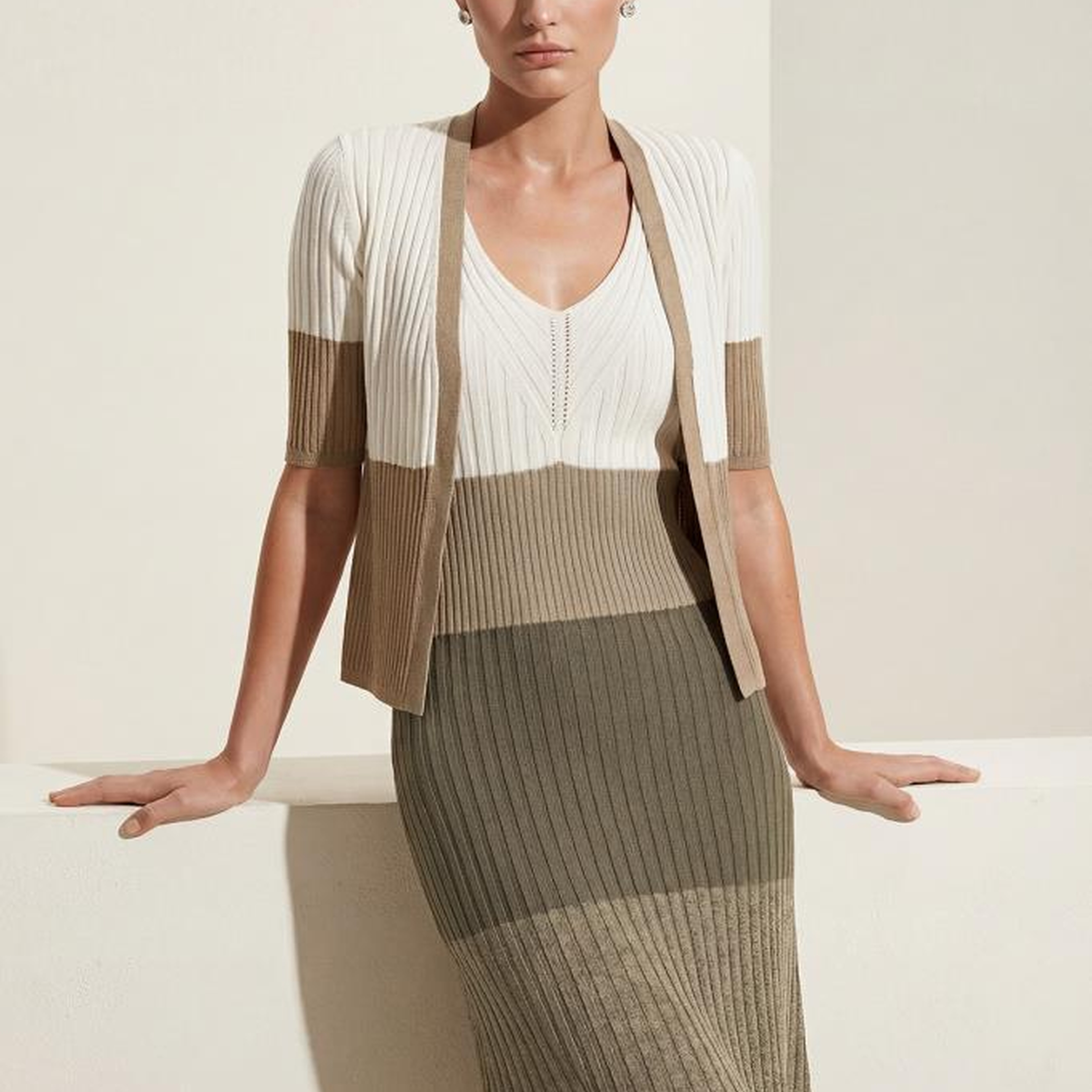 Join Us V Yaka Renk Bloklu Multi Midi Elbise