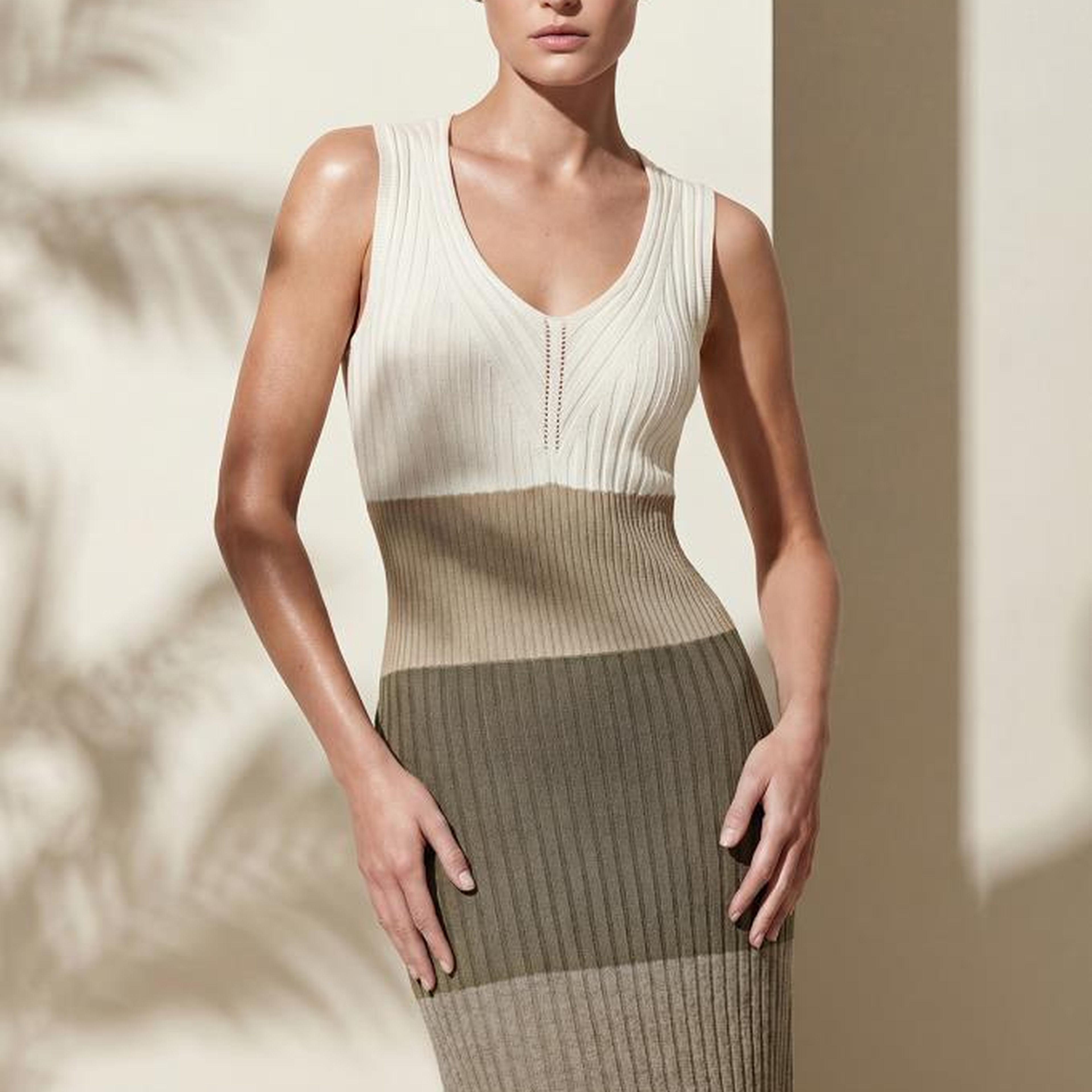 Join Us V Yaka Renk Bloklu Multi Midi Elbise