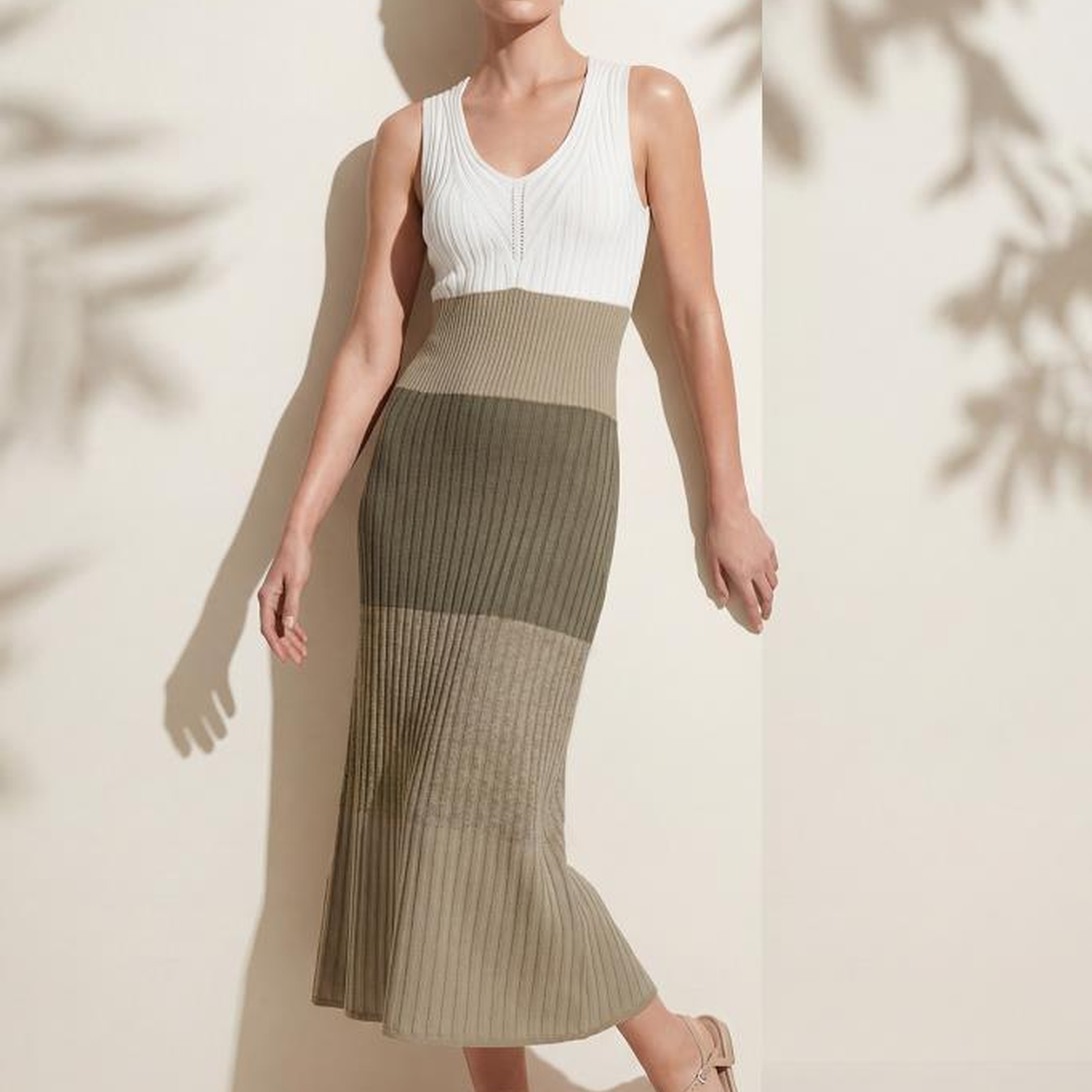 Join Us V Yaka Renk Bloklu Multi Midi Elbise