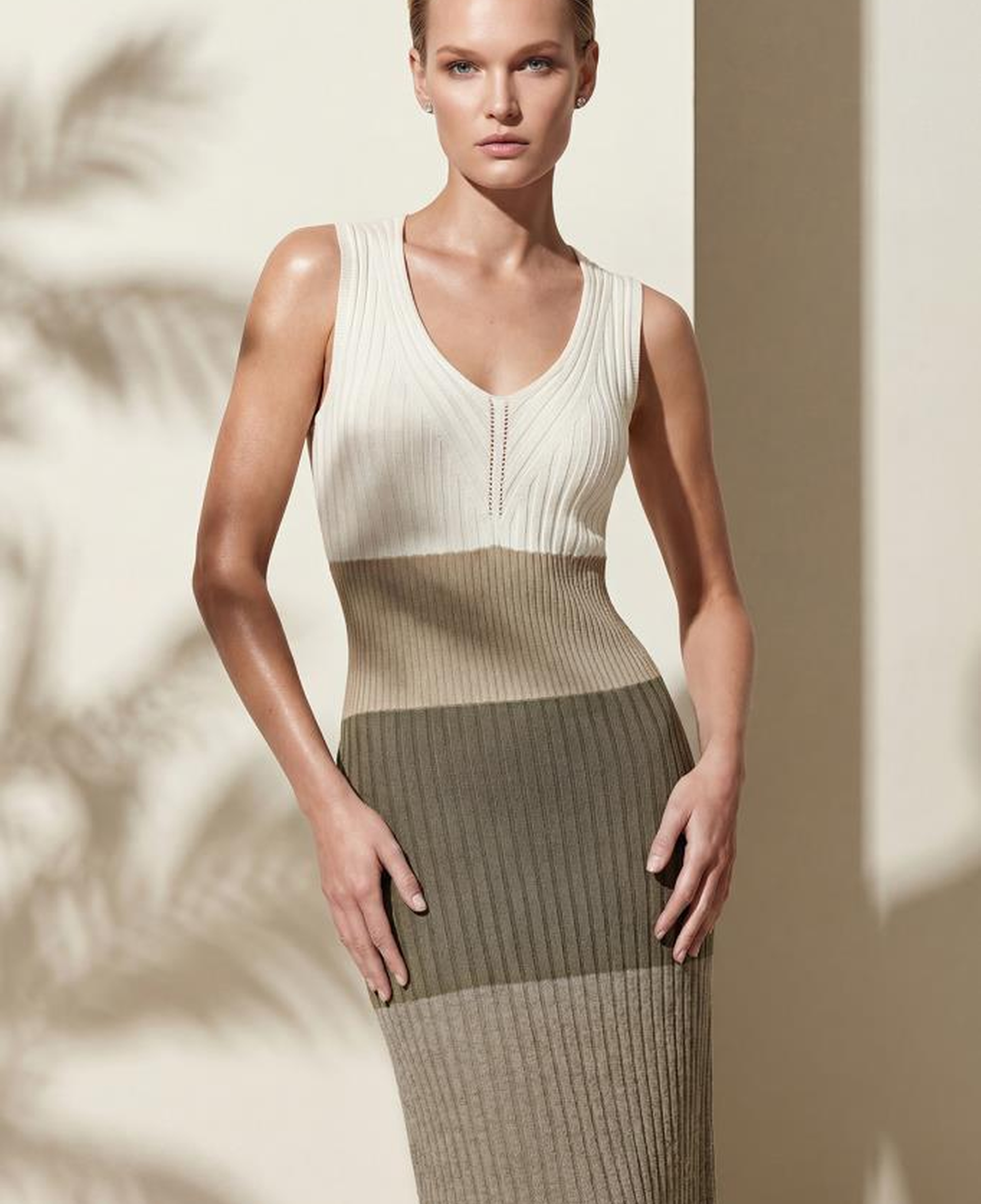 Join Us V Yaka Renk Bloklu Multi Midi Elbise