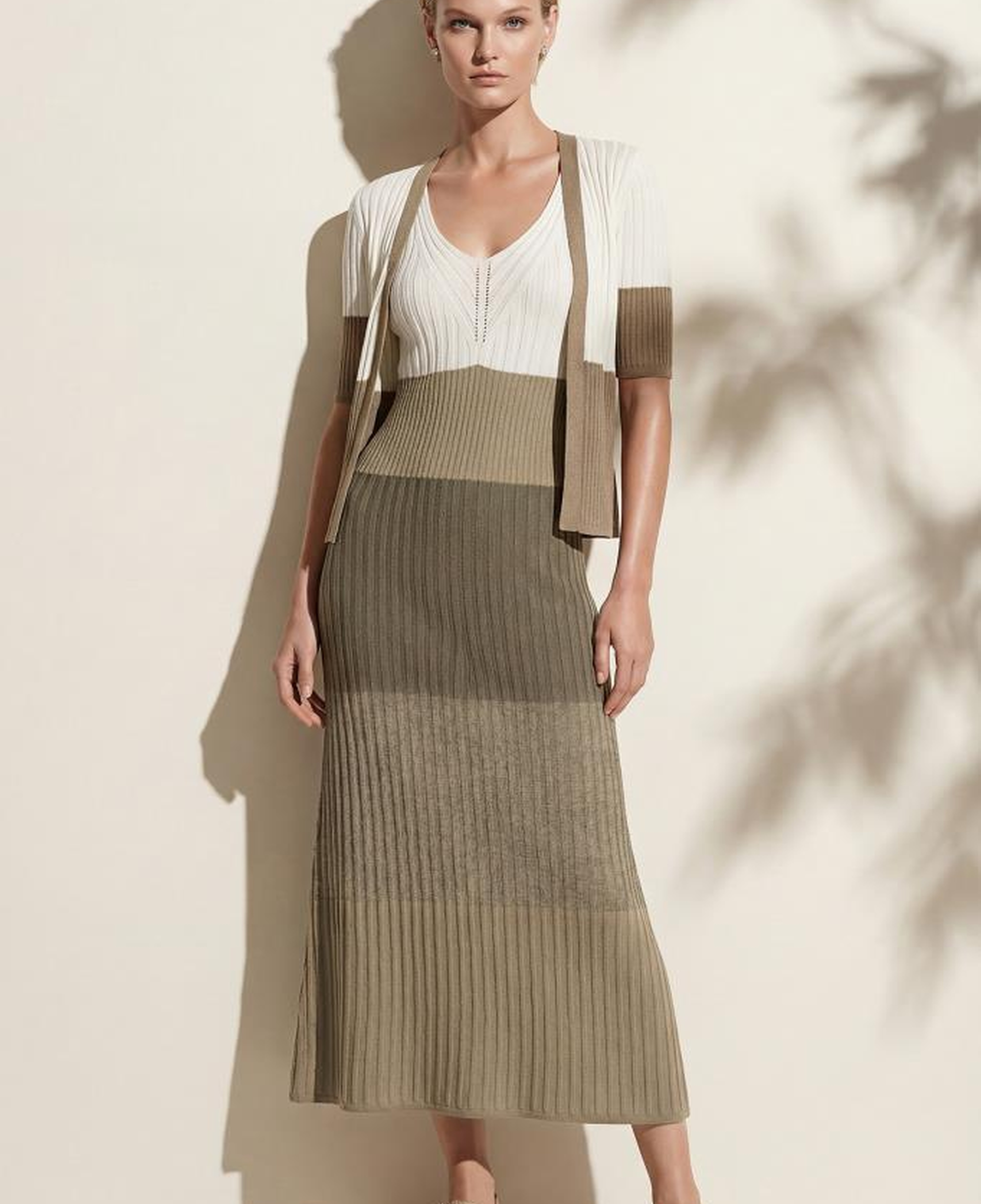 Join Us V Yaka Renk Bloklu Multi Midi Elbise