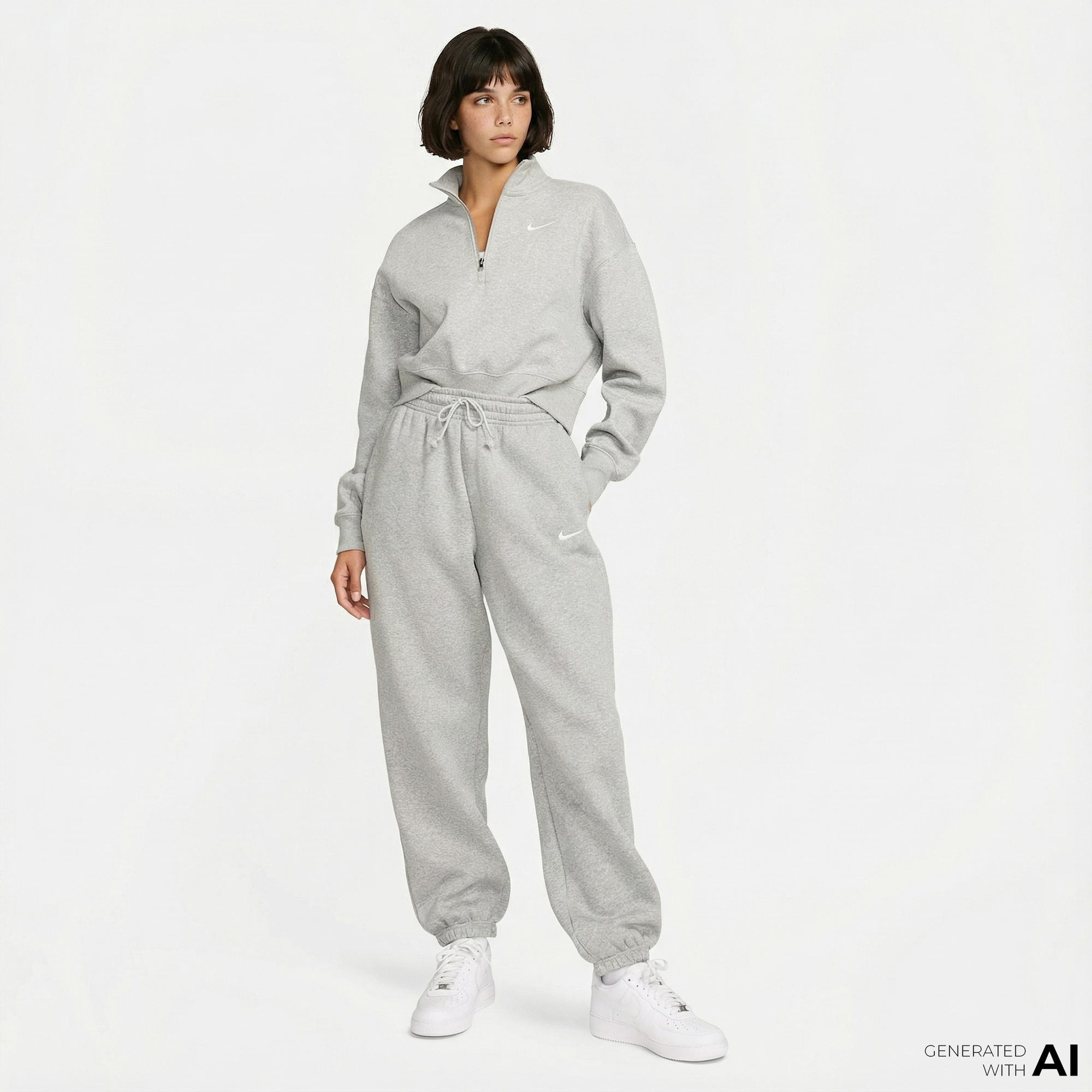 Nike Sportswear Phoenix Fleece High Rise Kadın Gri Eşofman Altı