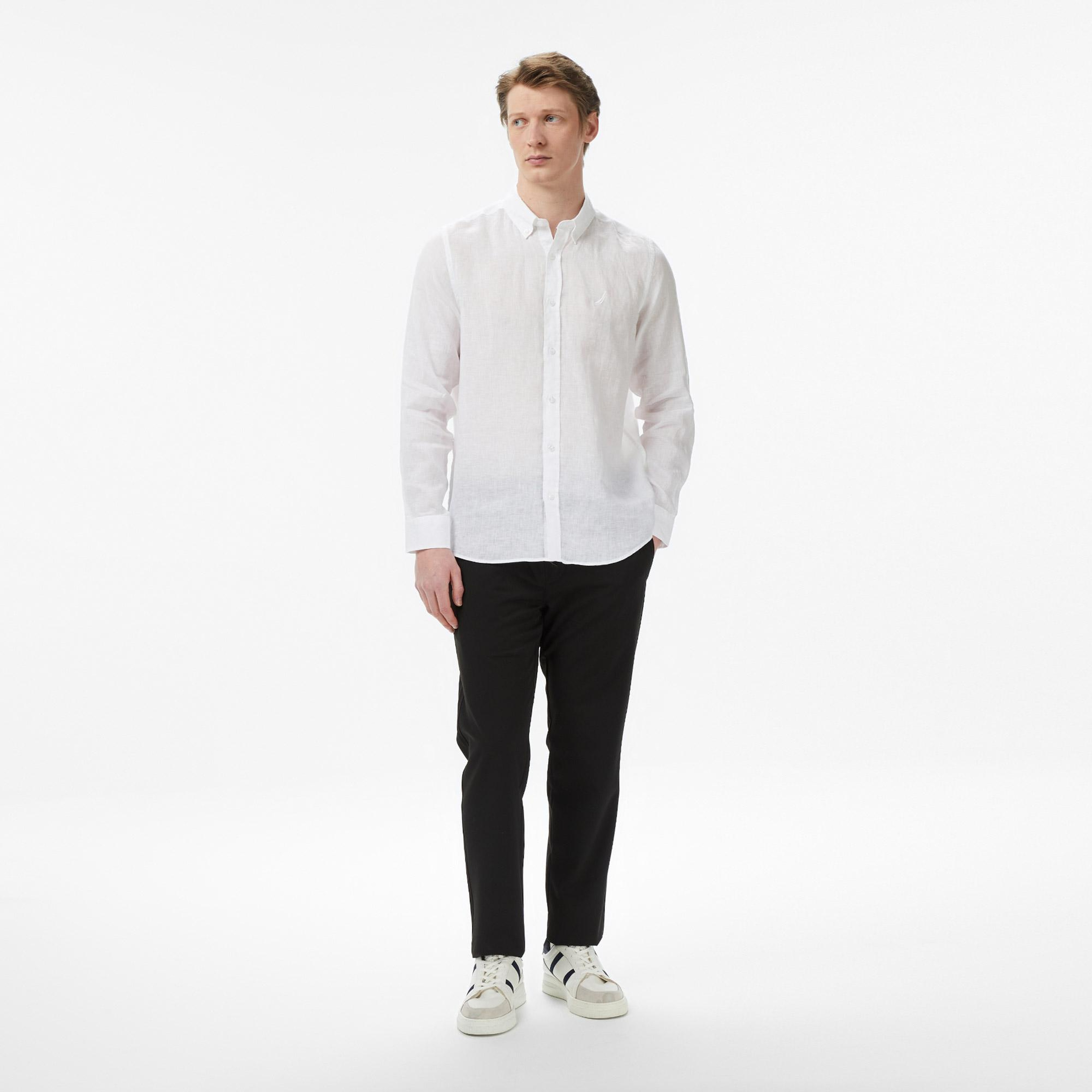 Nautica Erkek Beyaz Regular Fit Keten Gömlek