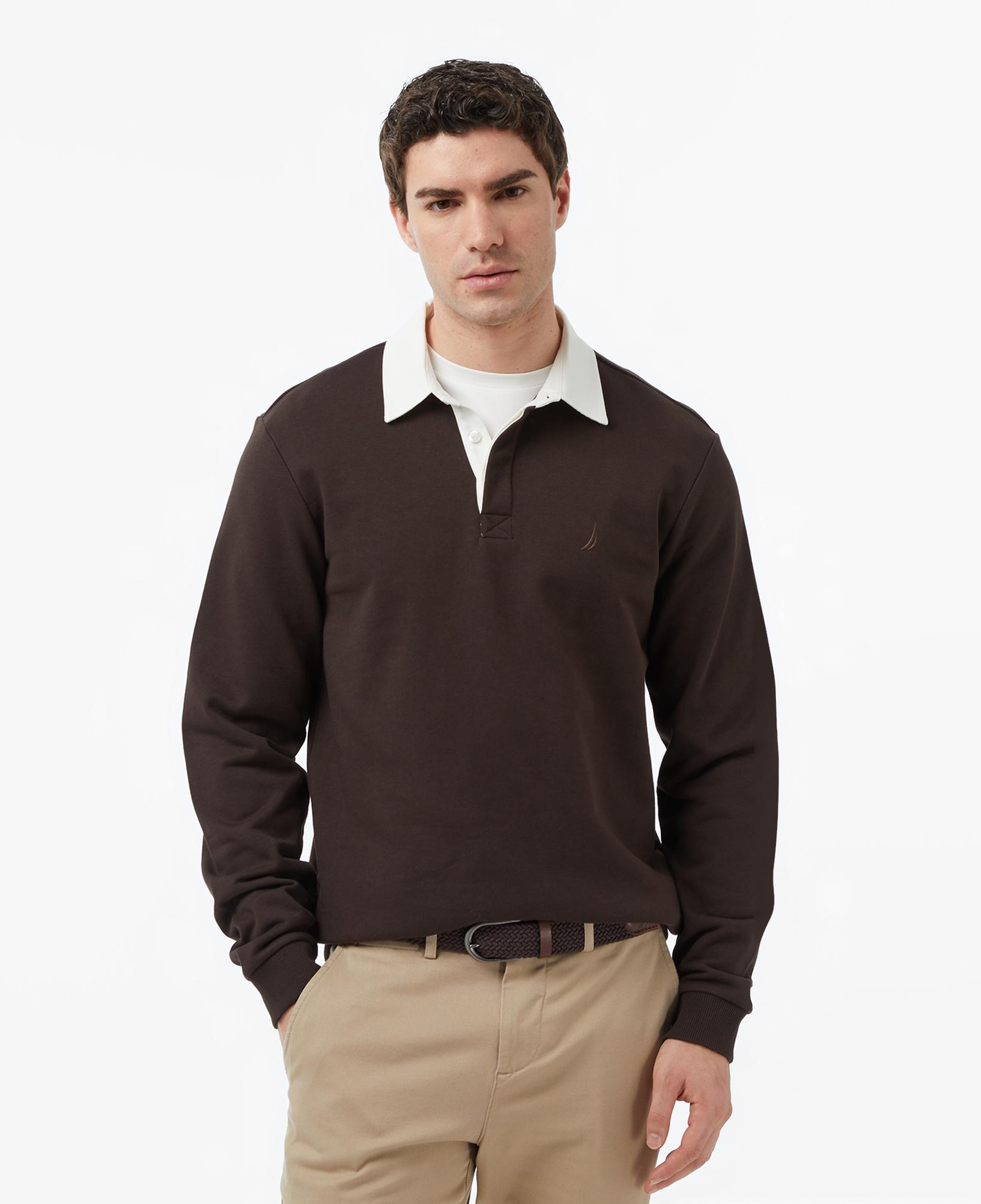 Nautica Erkek Kahverengi Regular Fit Uzun Kollu Polo Yaka T-Shirt