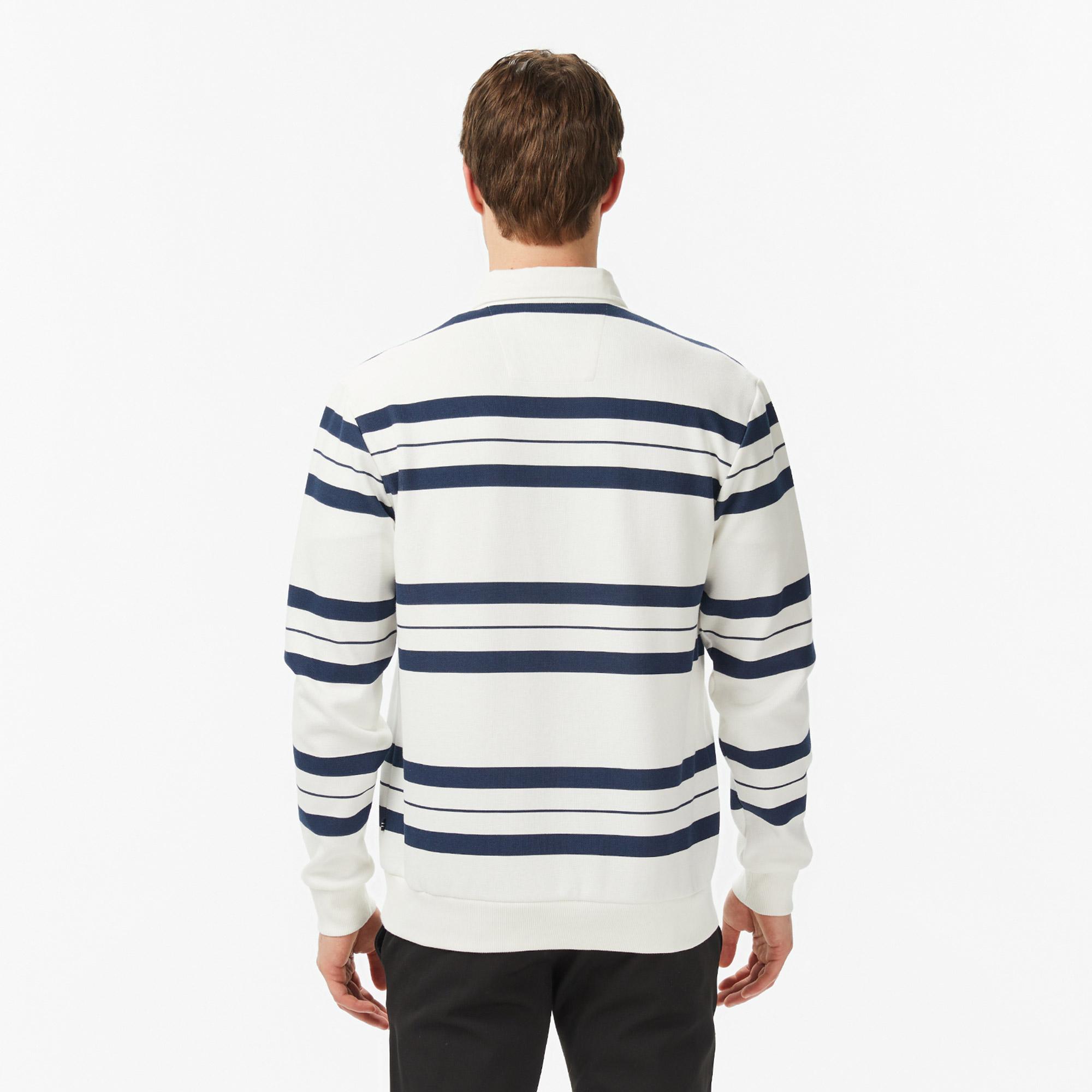 Nautica Erkek Krem Regular Fit Uzun Kollu Çizgili Polo Yaka T-Shirt