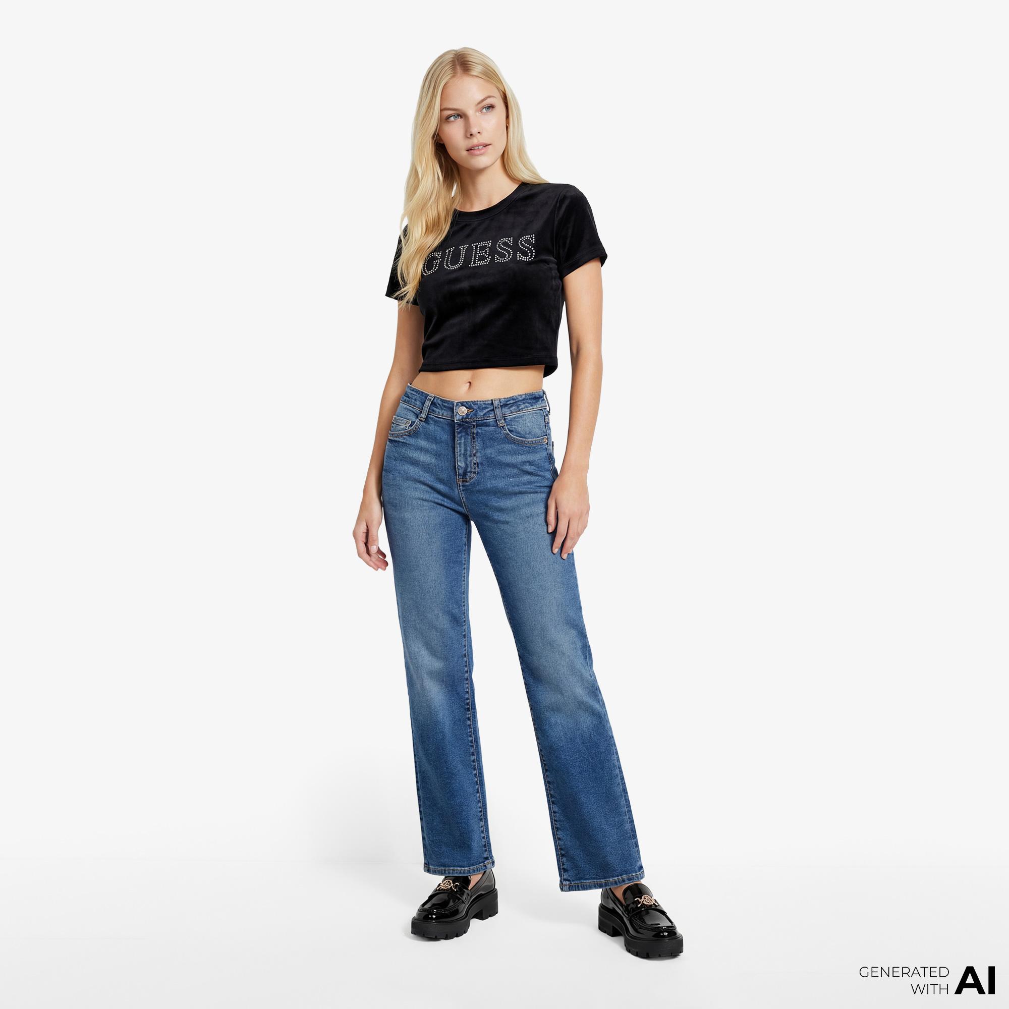 Guess Couture Aktif Boxy Fit Kadın Siyah T-Shirt