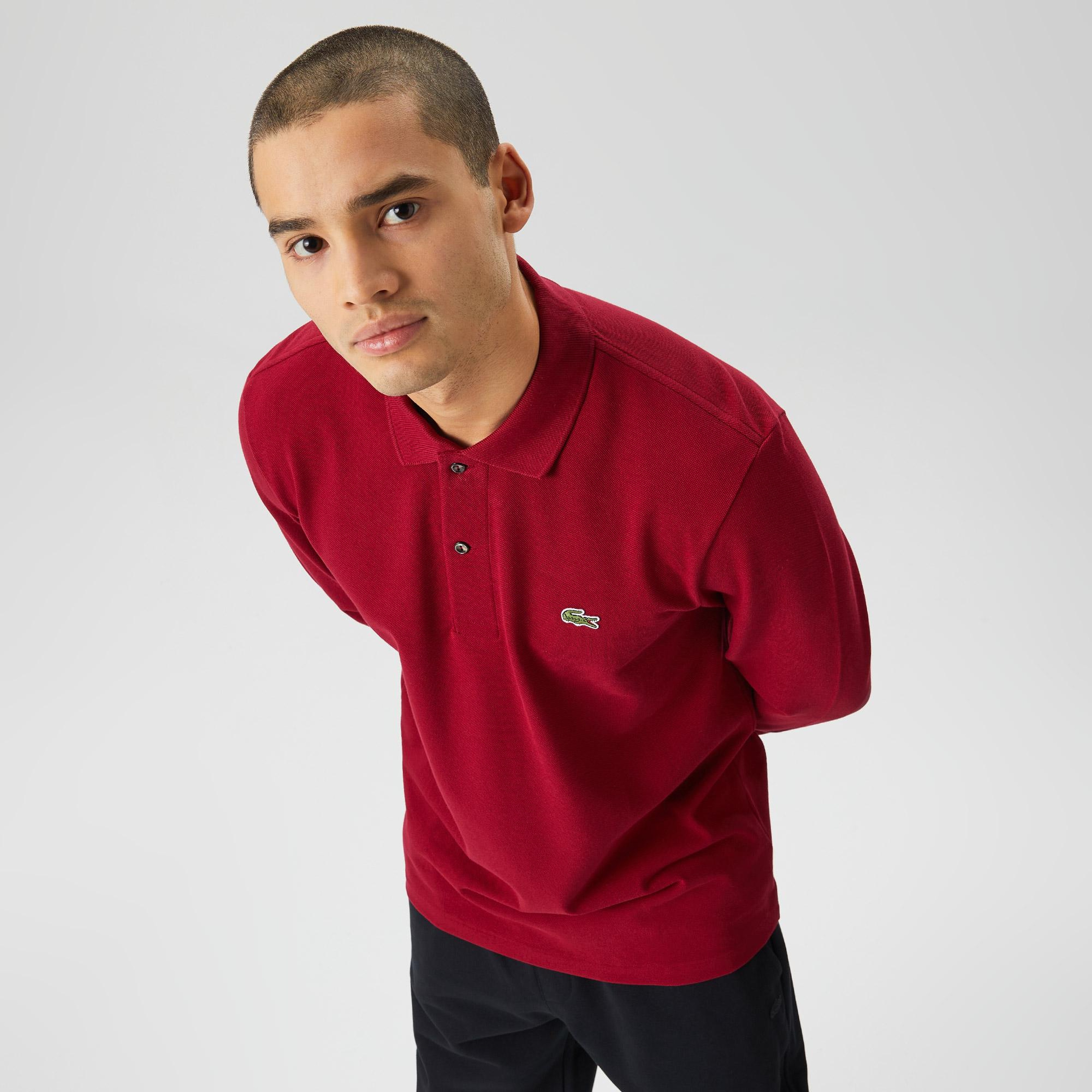 Lacoste Erkek Classic Fit Uzun Kollu Bordo Polo
