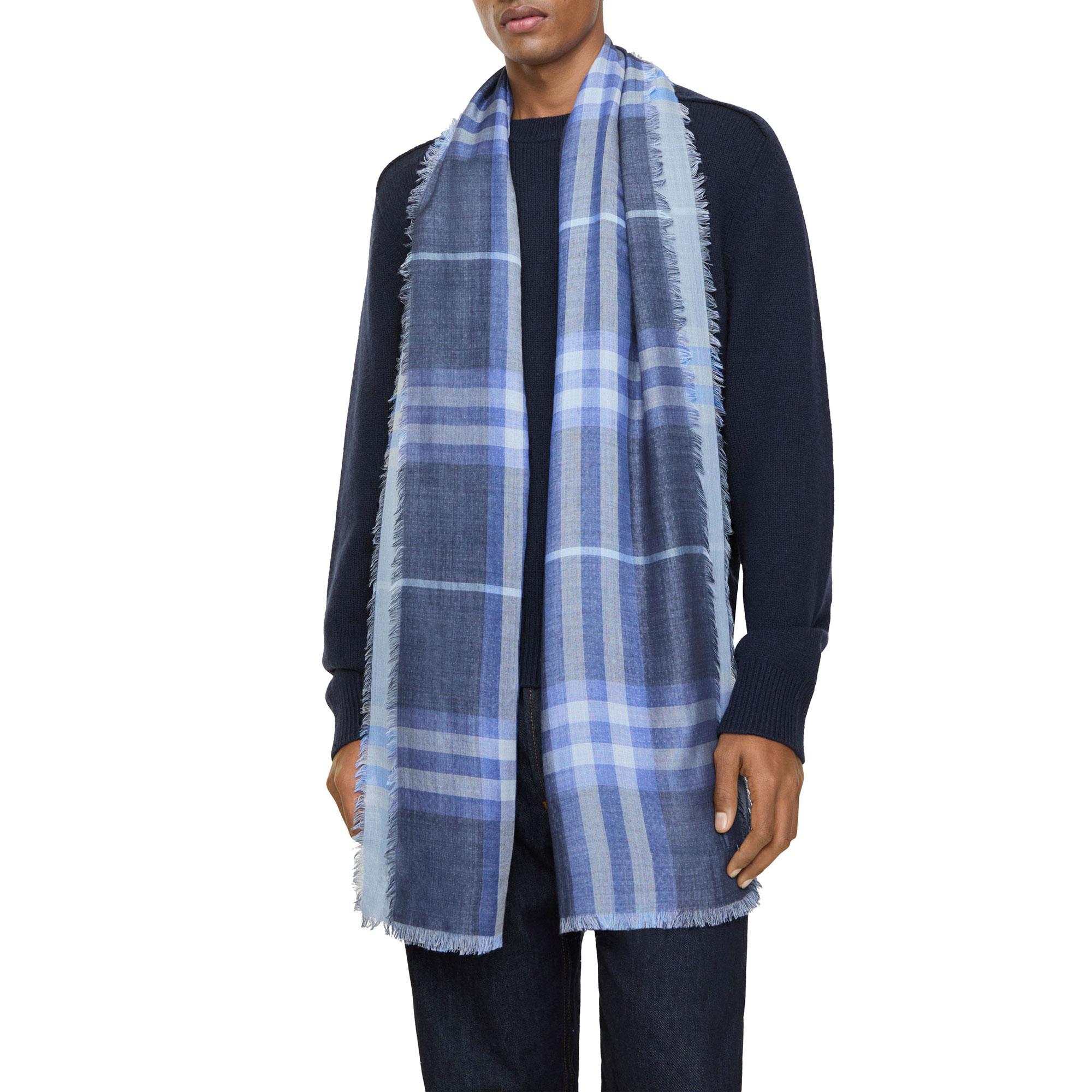 Burberry Reversible Check Wool Silk Kadın Lacivert Atkı