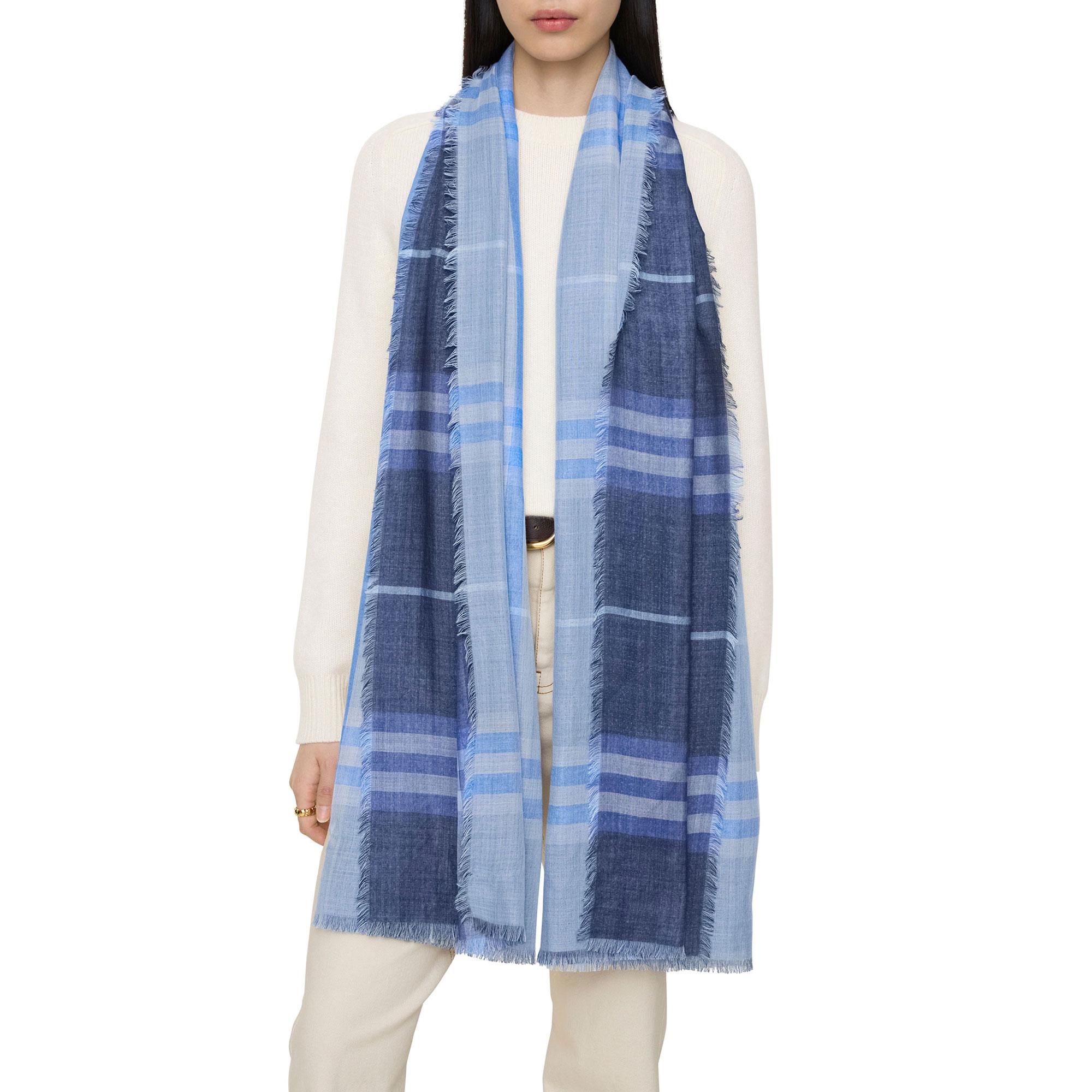 Burberry Reversible Check Wool Silk Kadın Lacivert Atkı