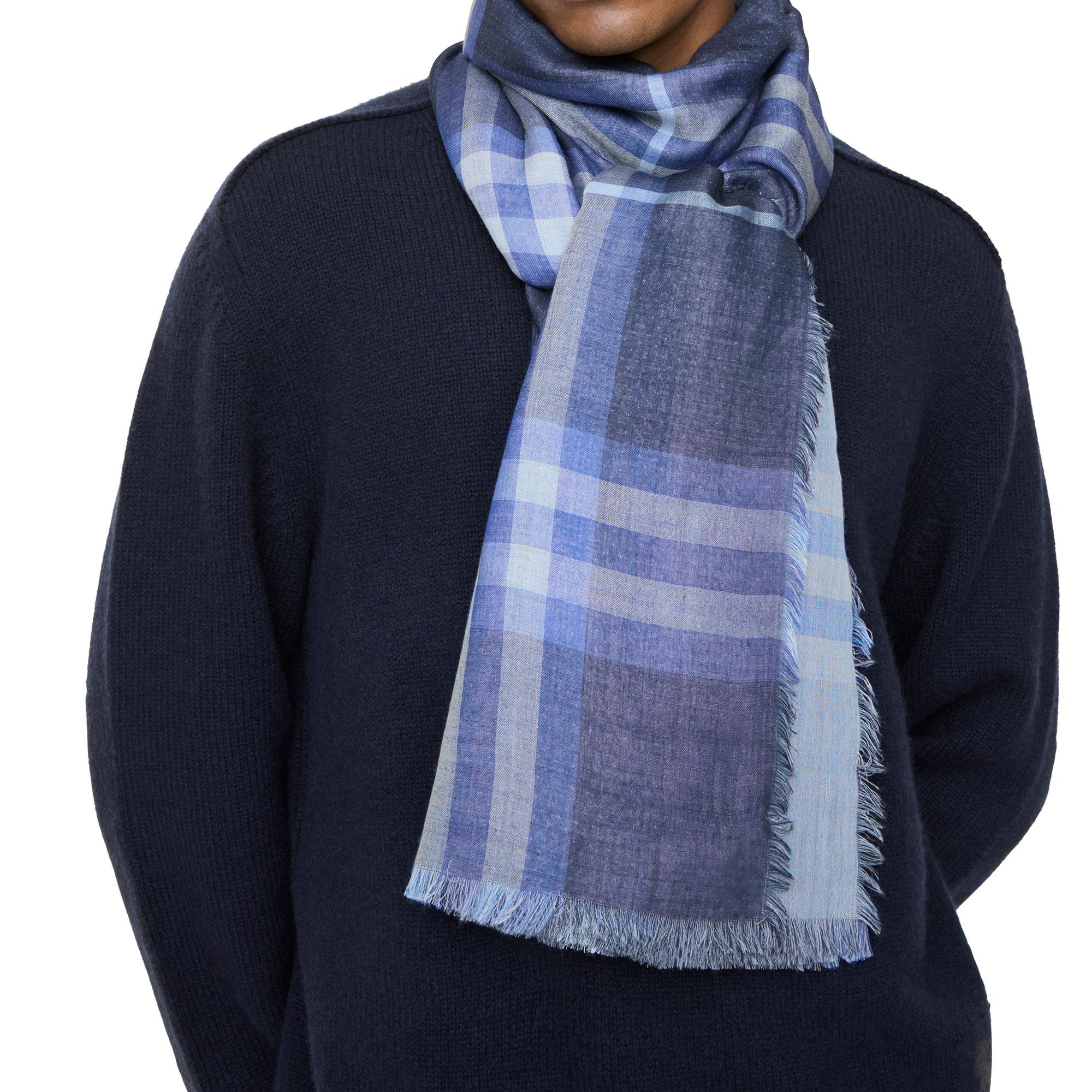 Burberry Reversible Check Wool Silk Kadın Lacivert Atkı