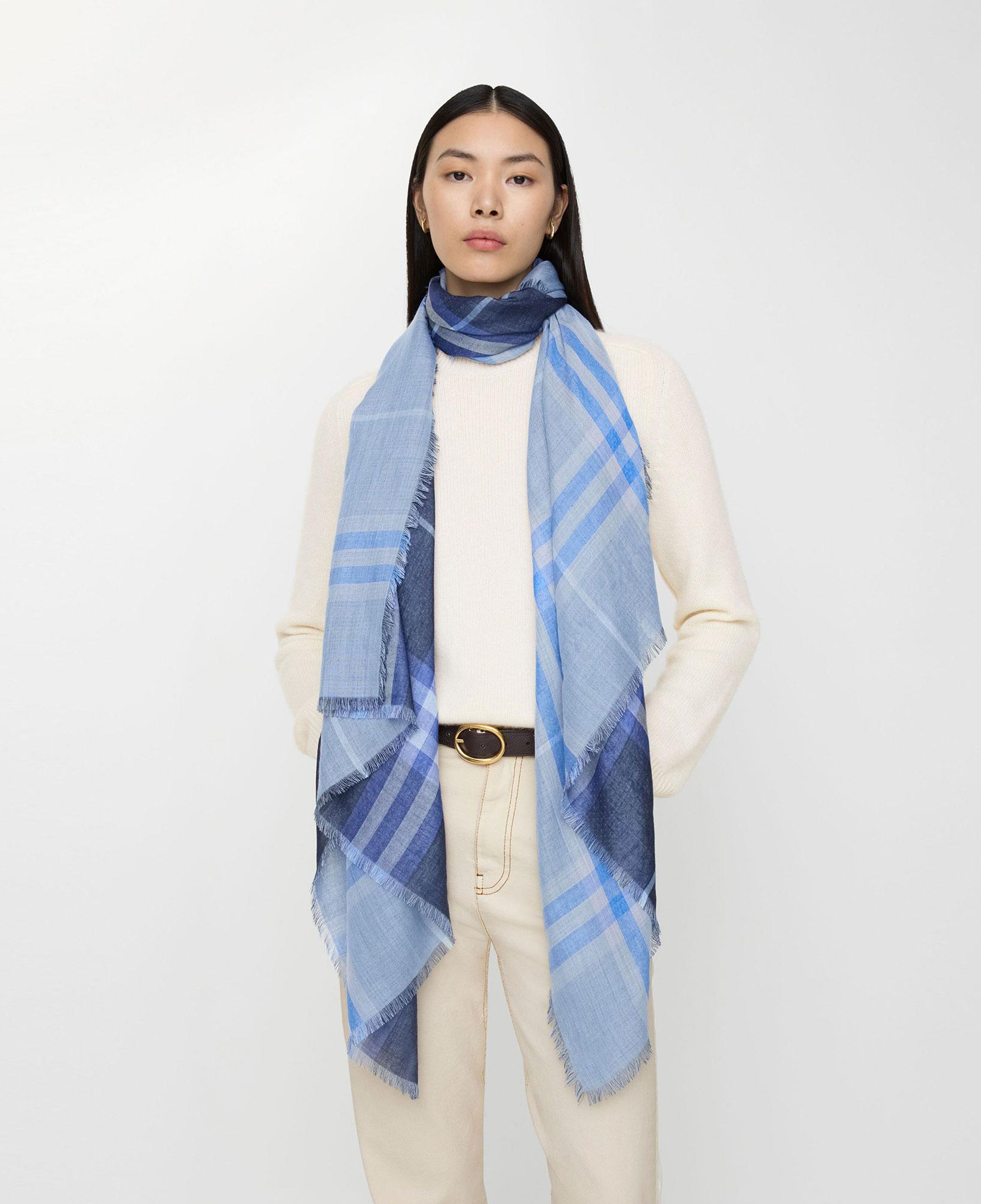 Burberry Reversible Check Wool Silk Kadın Lacivert Atkı