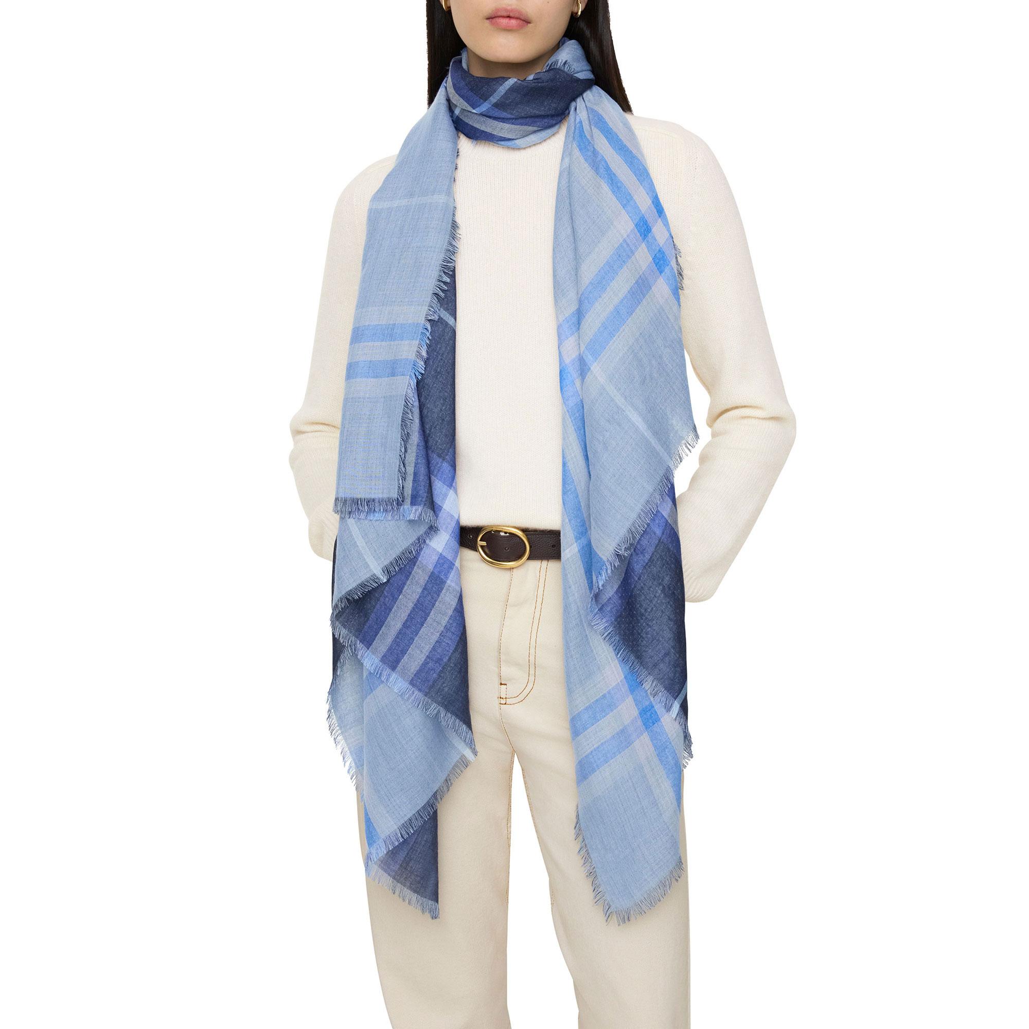 Burberry Reversible Check Wool Silk Kadın Lacivert Atkı