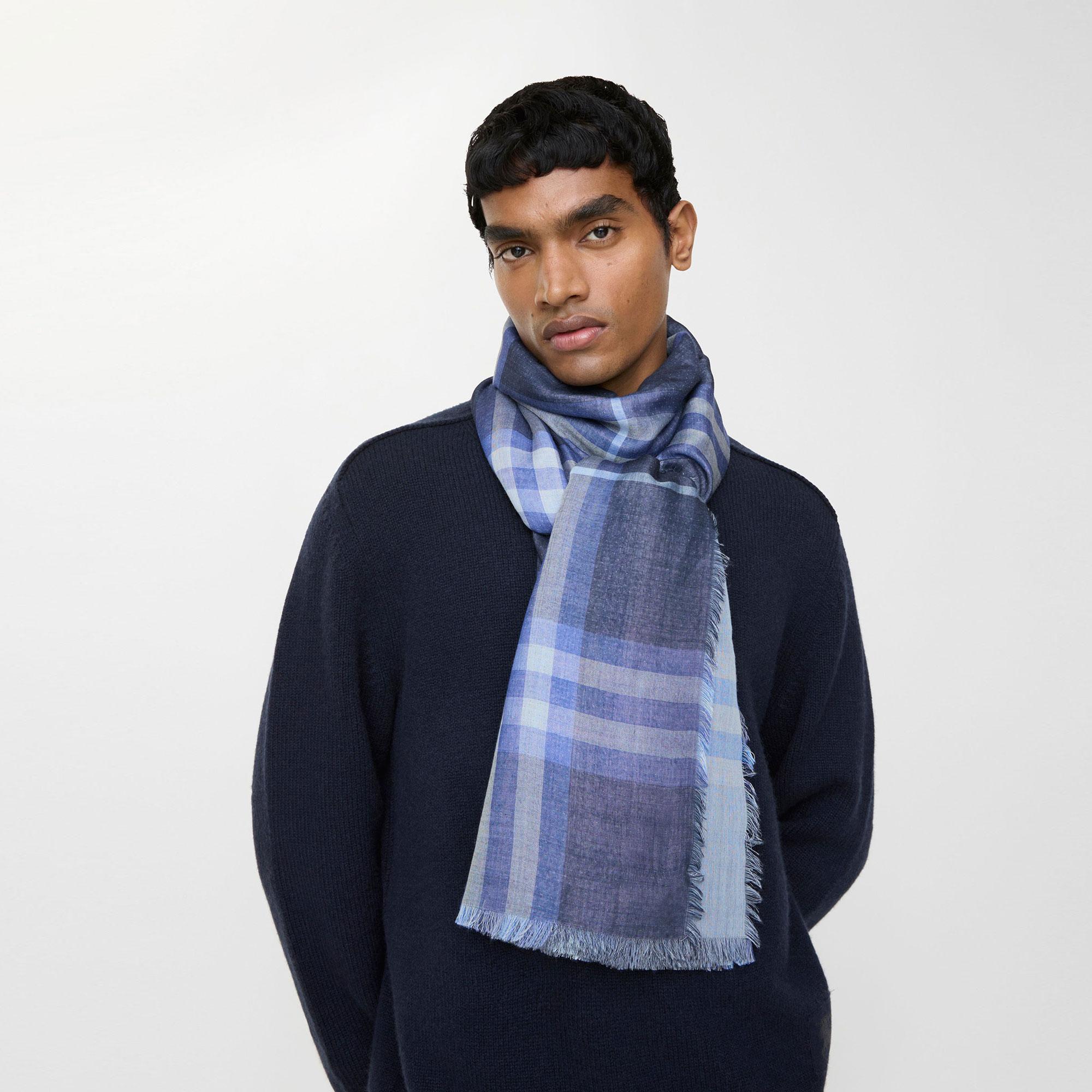 Burberry Reversible Check Wool Silk Kadın Lacivert Atkı