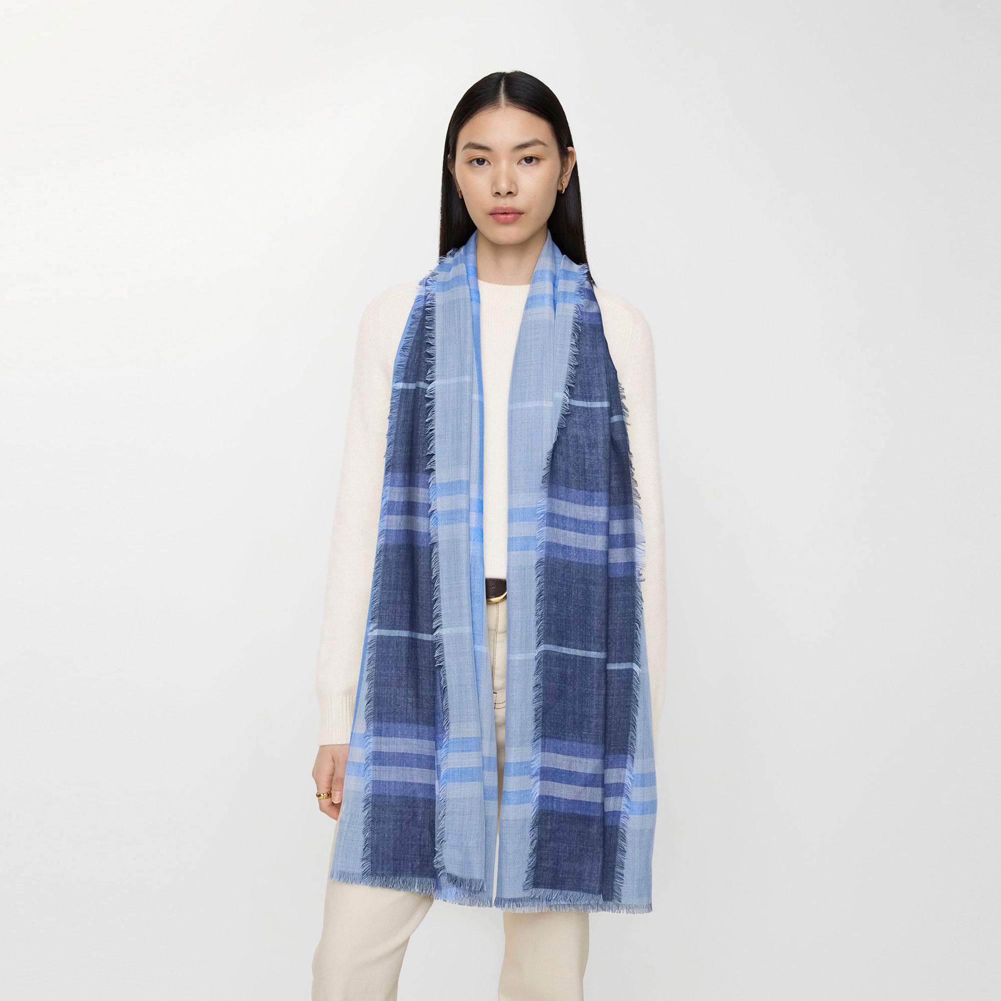Burberry Reversible Check Wool Silk Kadın Lacivert Atkı