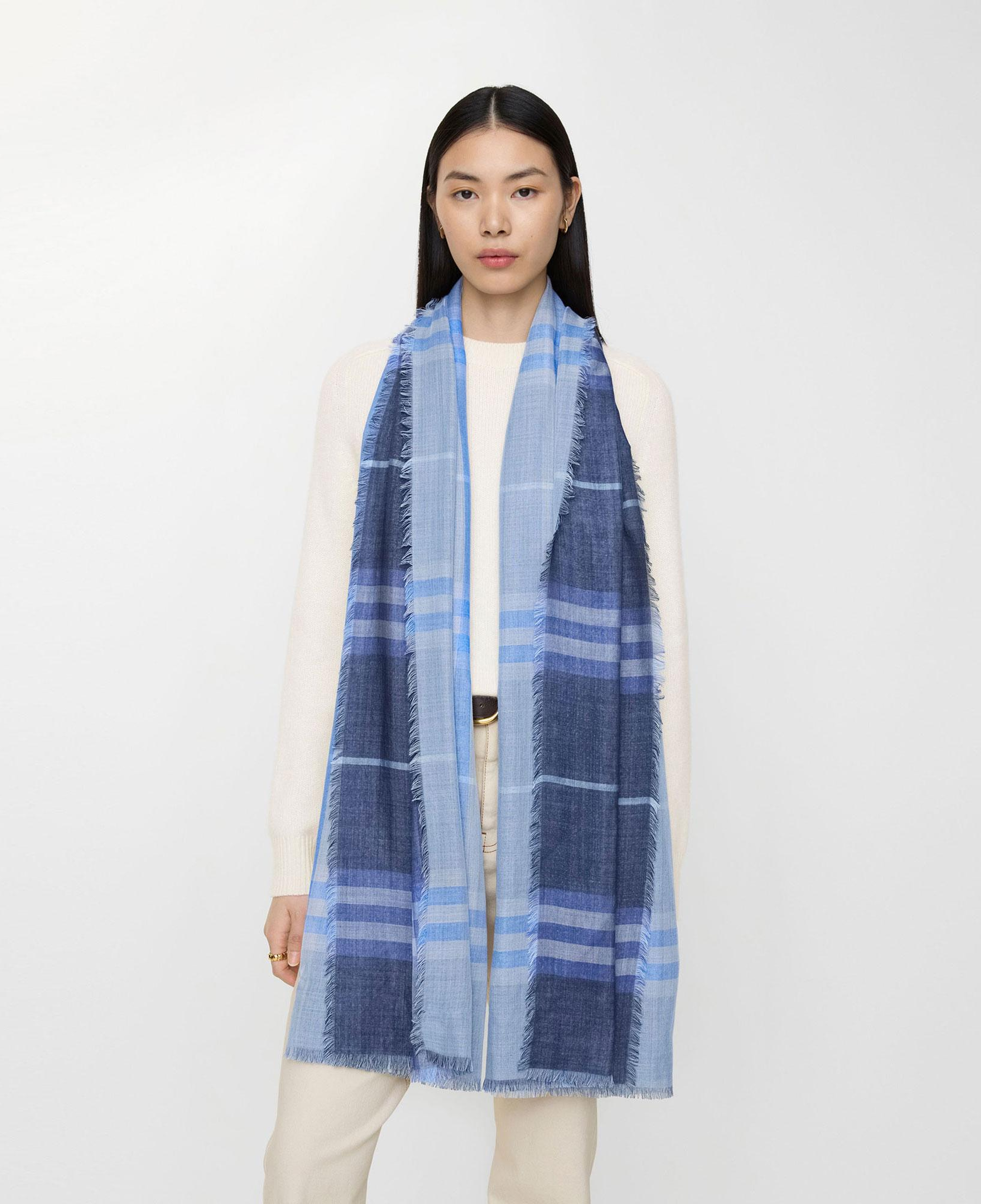Burberry Reversible Check Wool Silk Kadın Lacivert Atkı