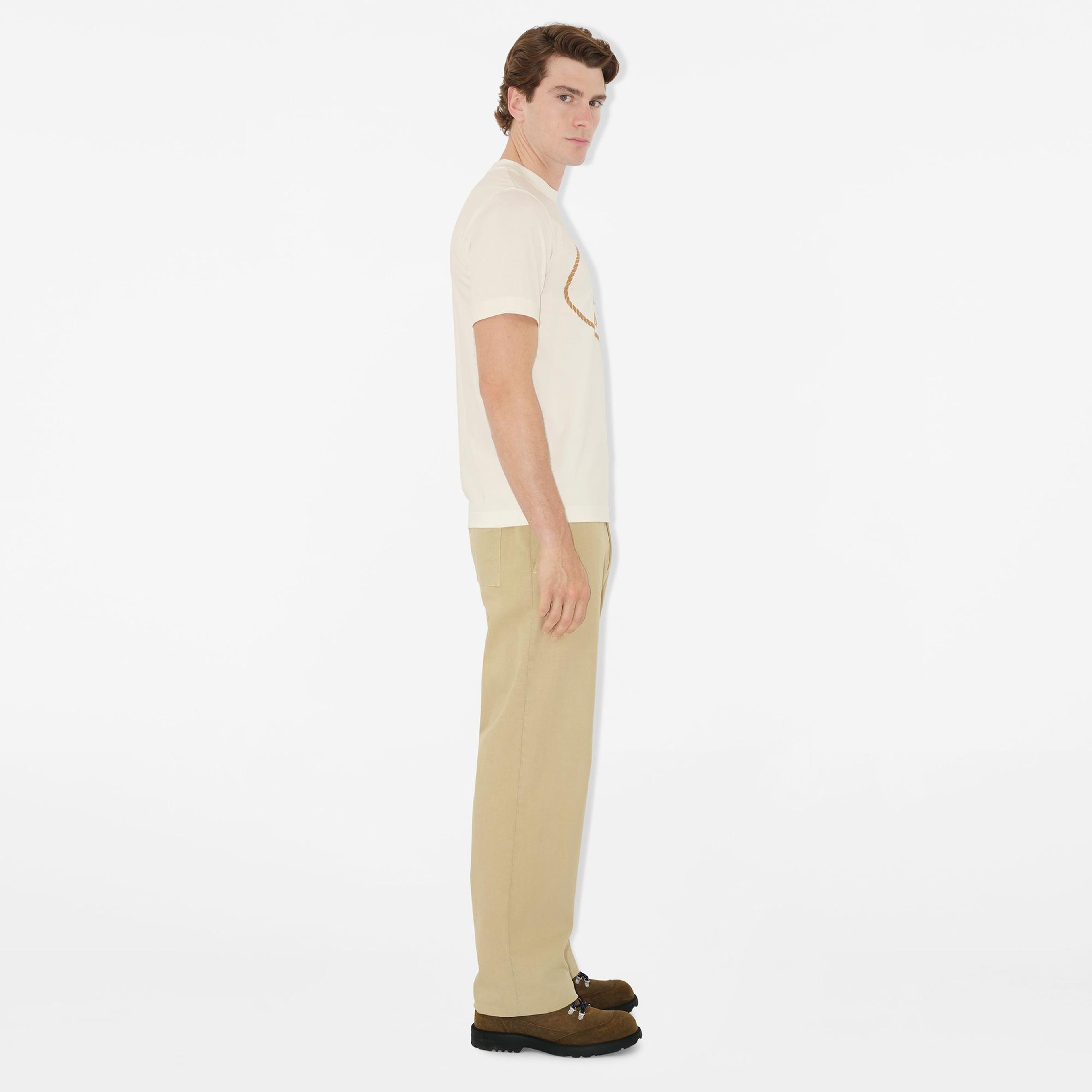 Burberry Knight Stamp Cotton Erkek Beyaz T-Shirt