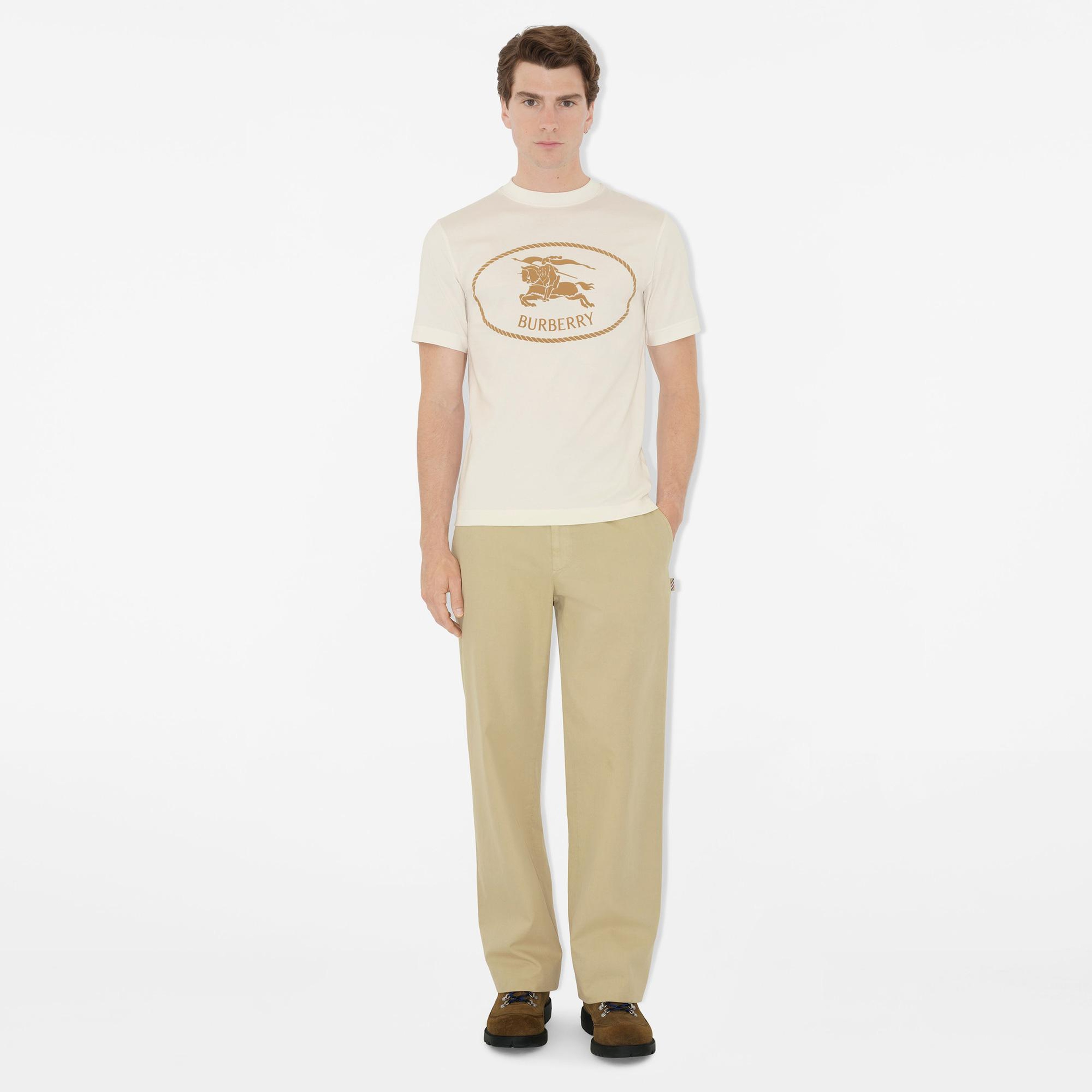 Burberry Knight Stamp Cotton Erkek Beyaz T-Shirt