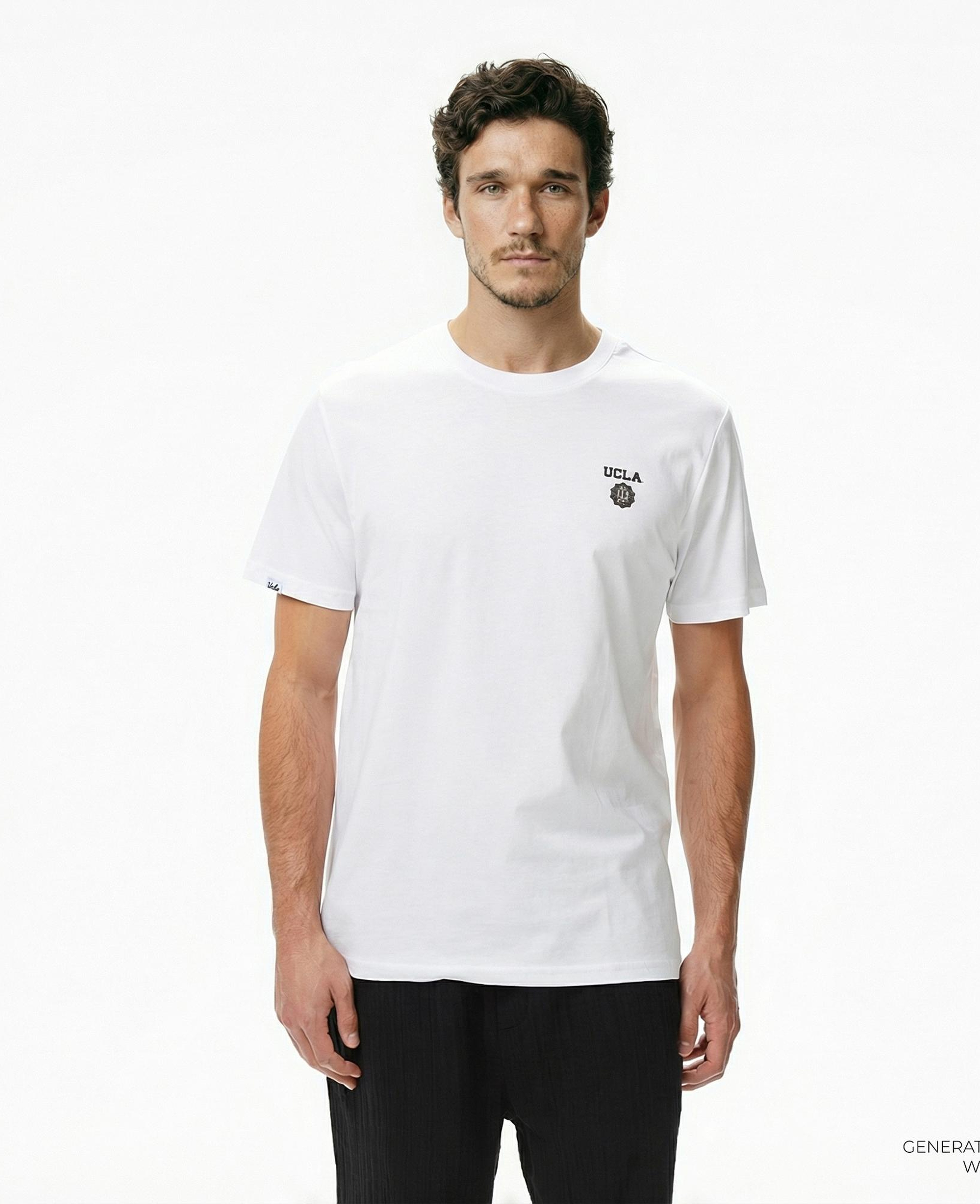 Ucla Bass Erkek Beyaz Bisiklet Yaka T-shirt