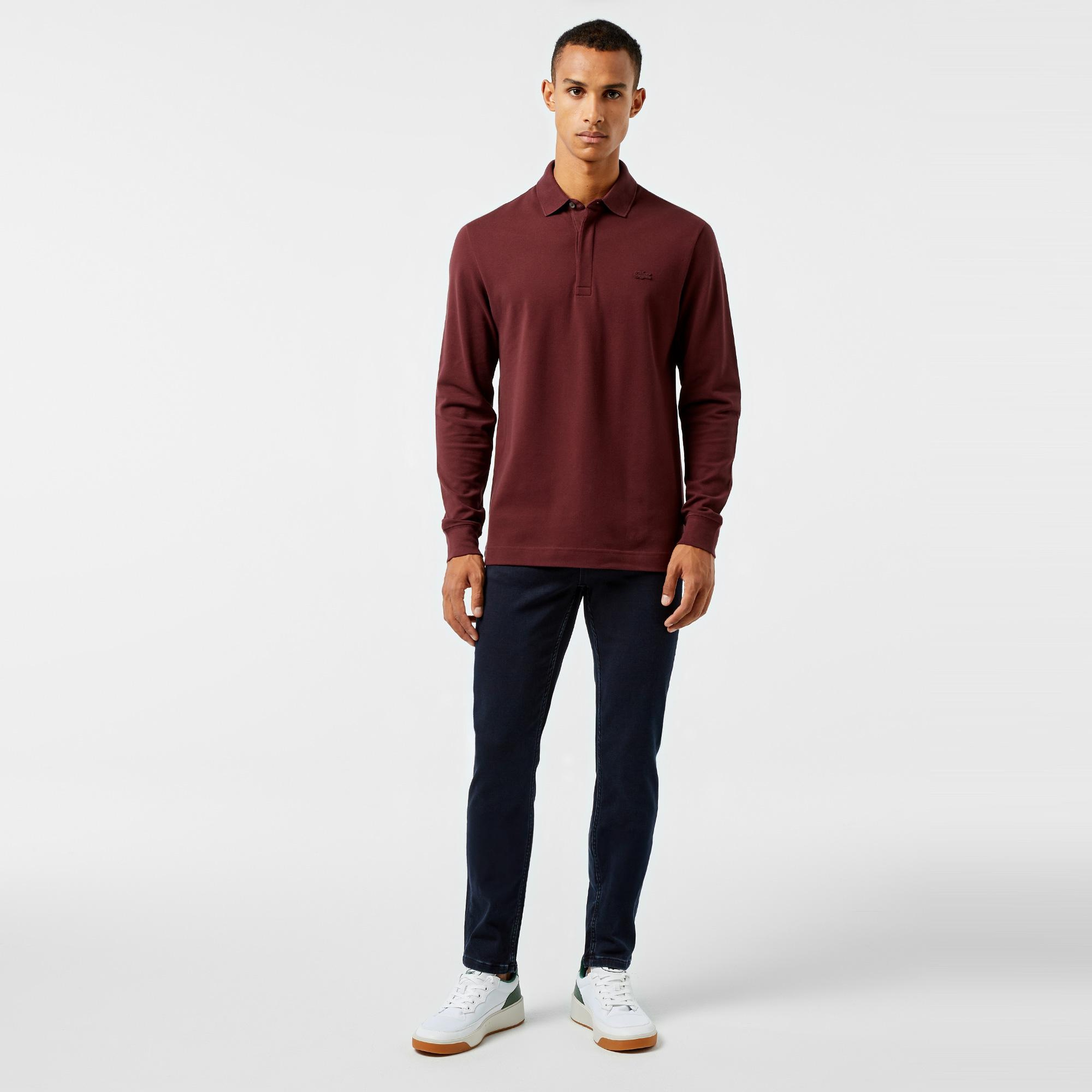 Lacoste Paris Erkek Regular Fit Uzun Kollu Bordo Polo