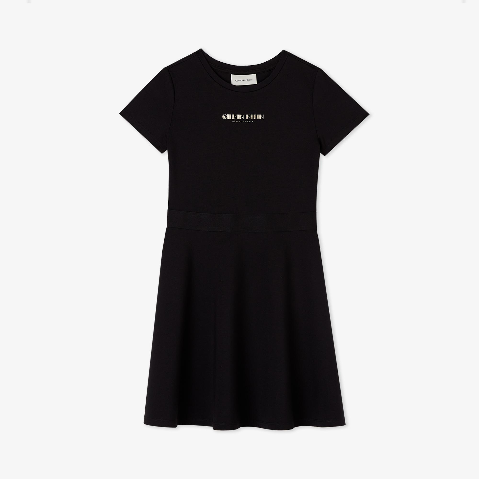 Calvin Klein Fit And Flare Punto Çocuk Siyah Elbise