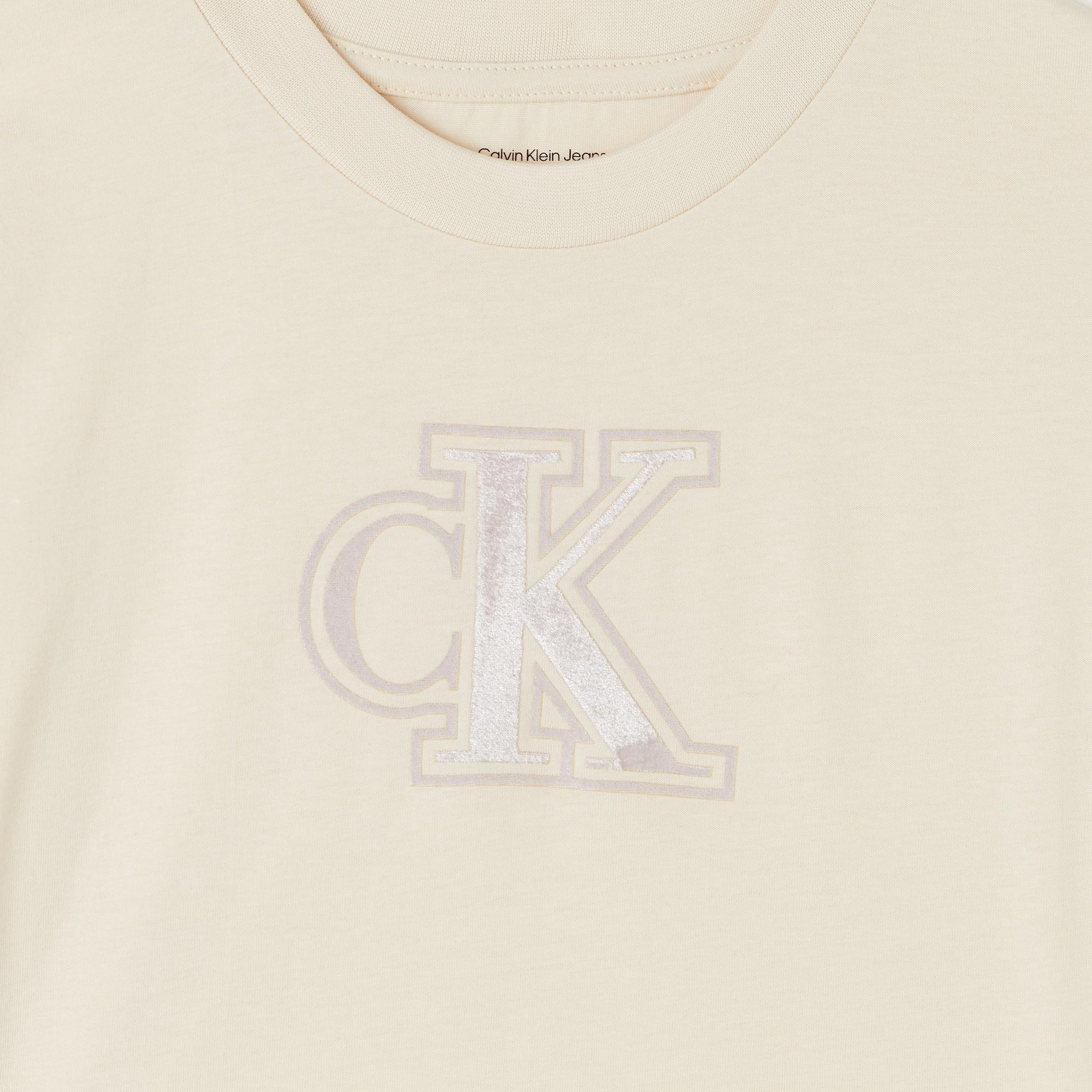 Calvin Klein Velvet Monogram Boxy Çocuk Gri T-Shirt