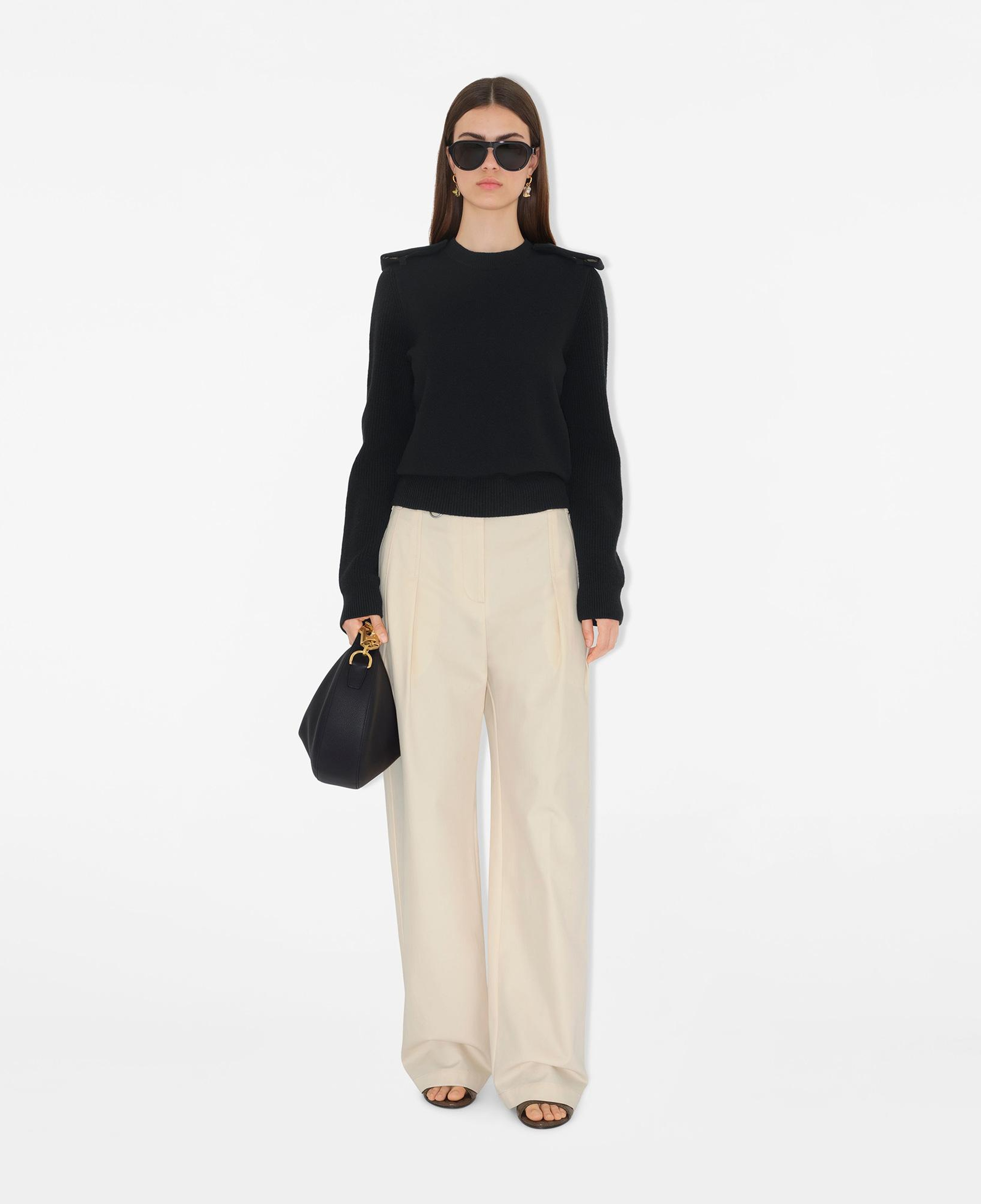 Burberry Check Epaulette Wool Cashmere Blend Kadın Siyah Triko