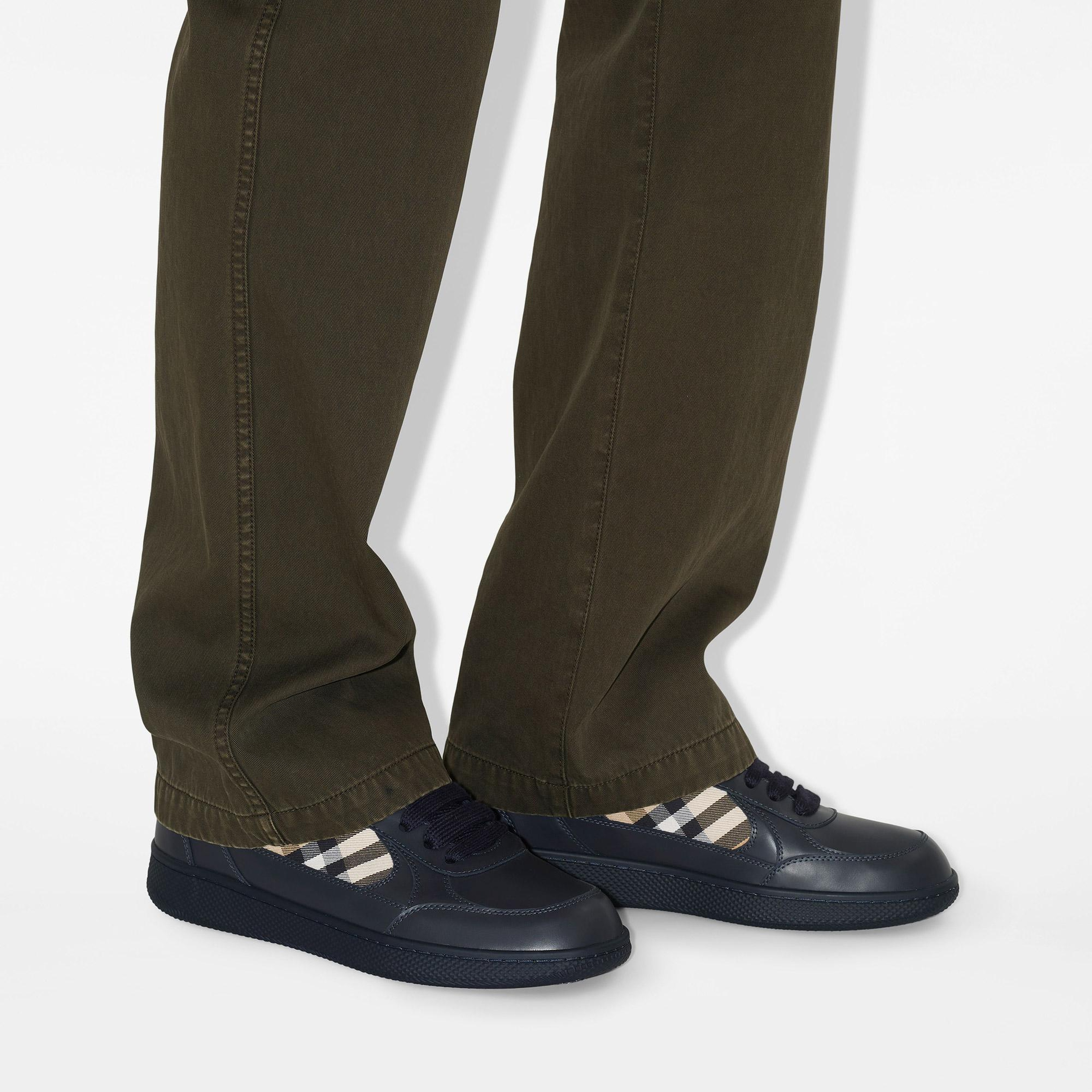 Burberry Mix Leather And Check Terrace Erkek Lacivert Sneaker