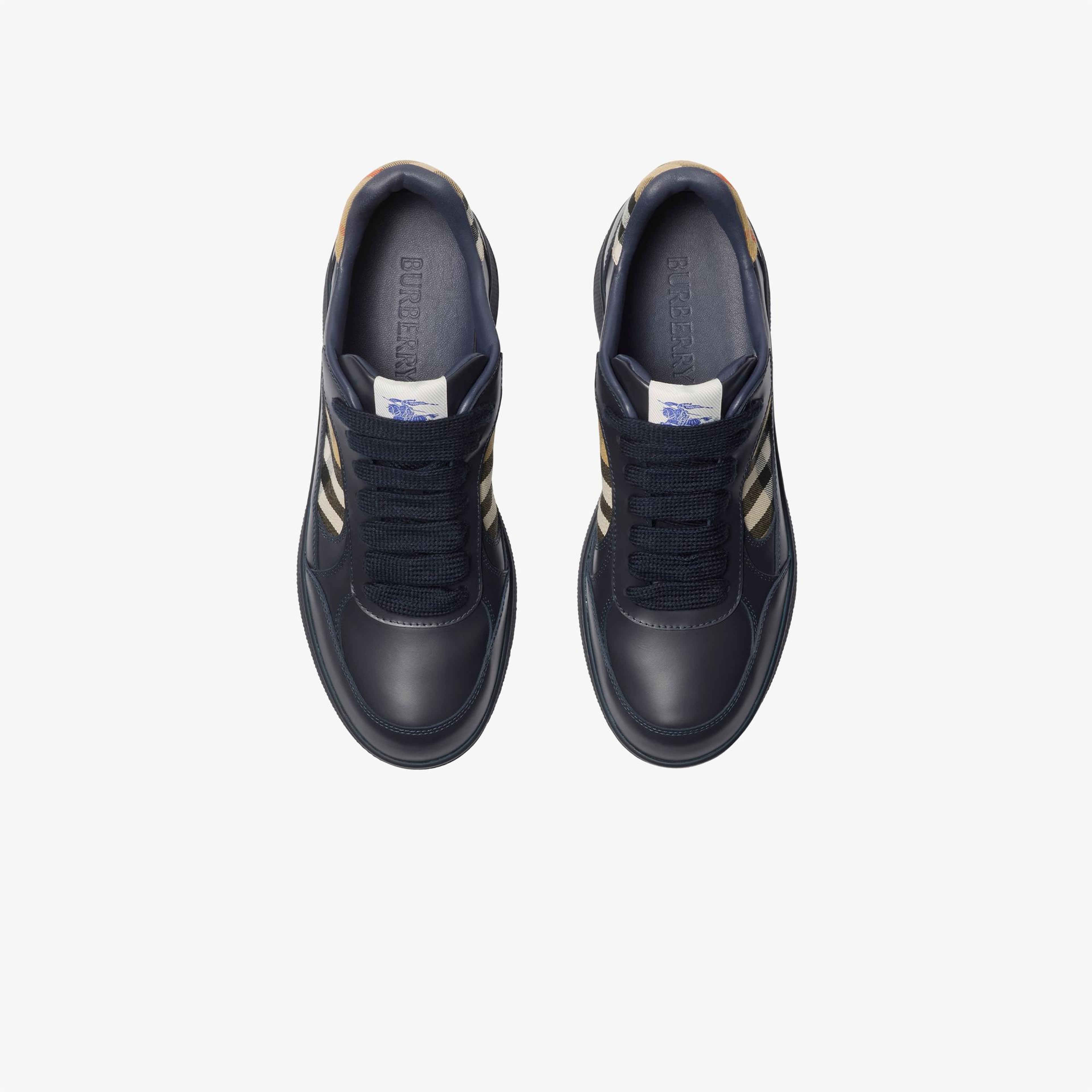Burberry Mix Leather And Check Terrace Erkek Lacivert Sneaker