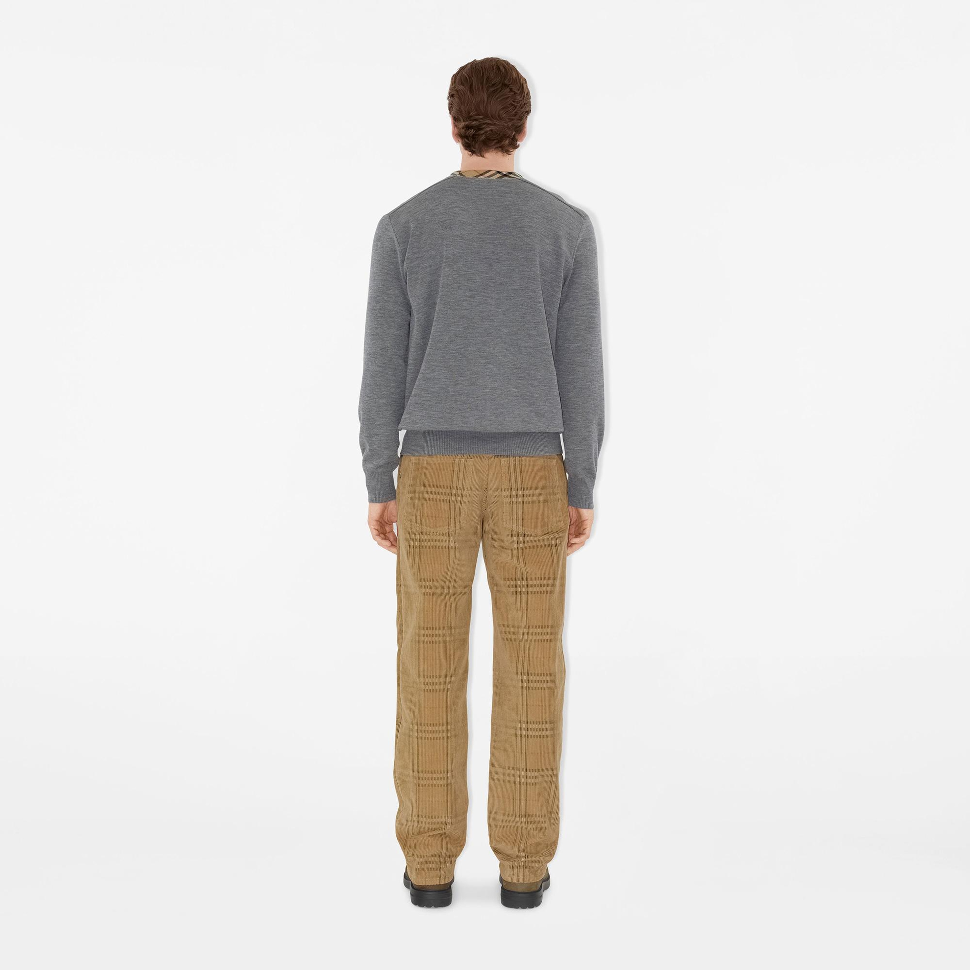 Burberry Michael Check Trim Wool Erkek Gri Triko
