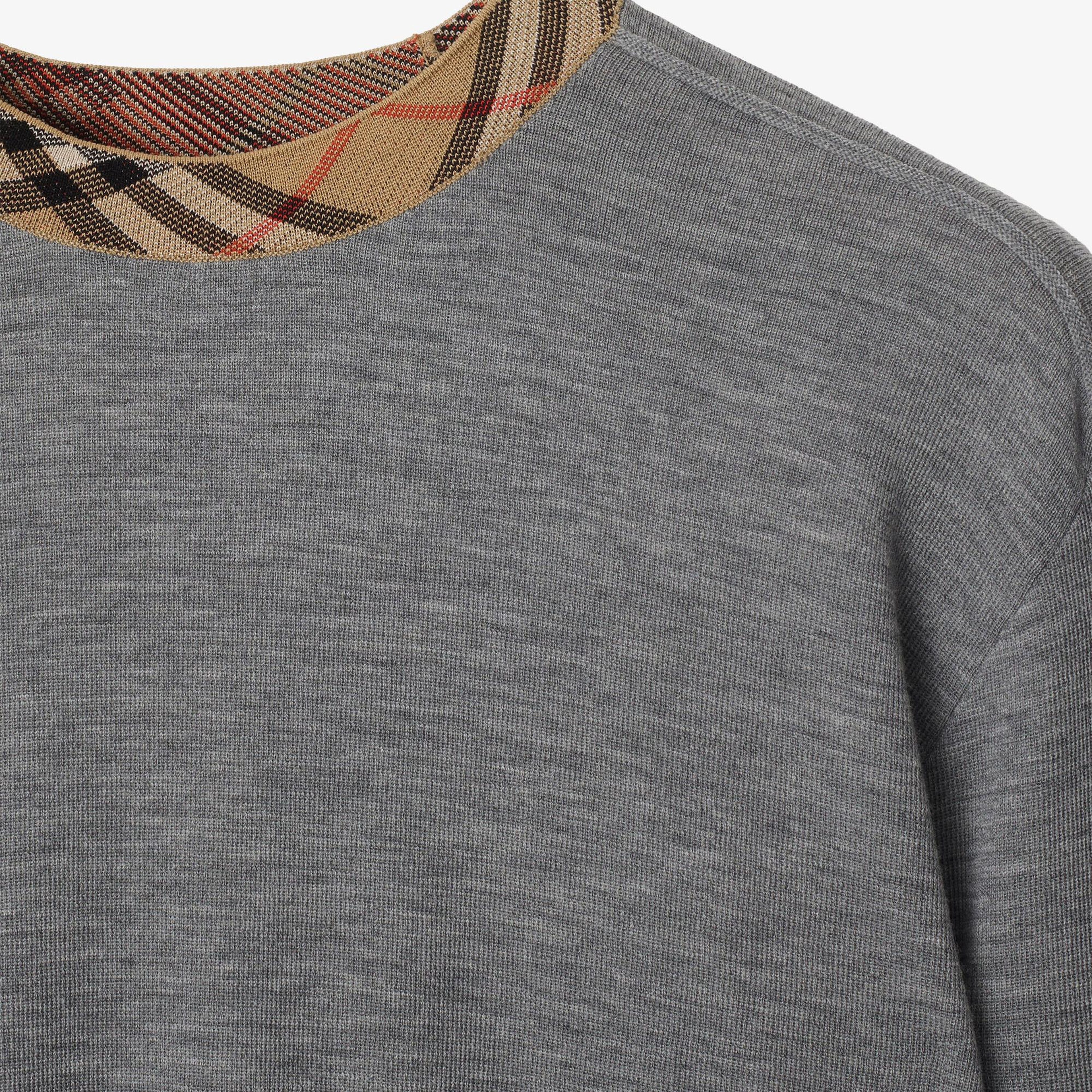 Burberry Michael Check Trim Wool Erkek Gri Triko