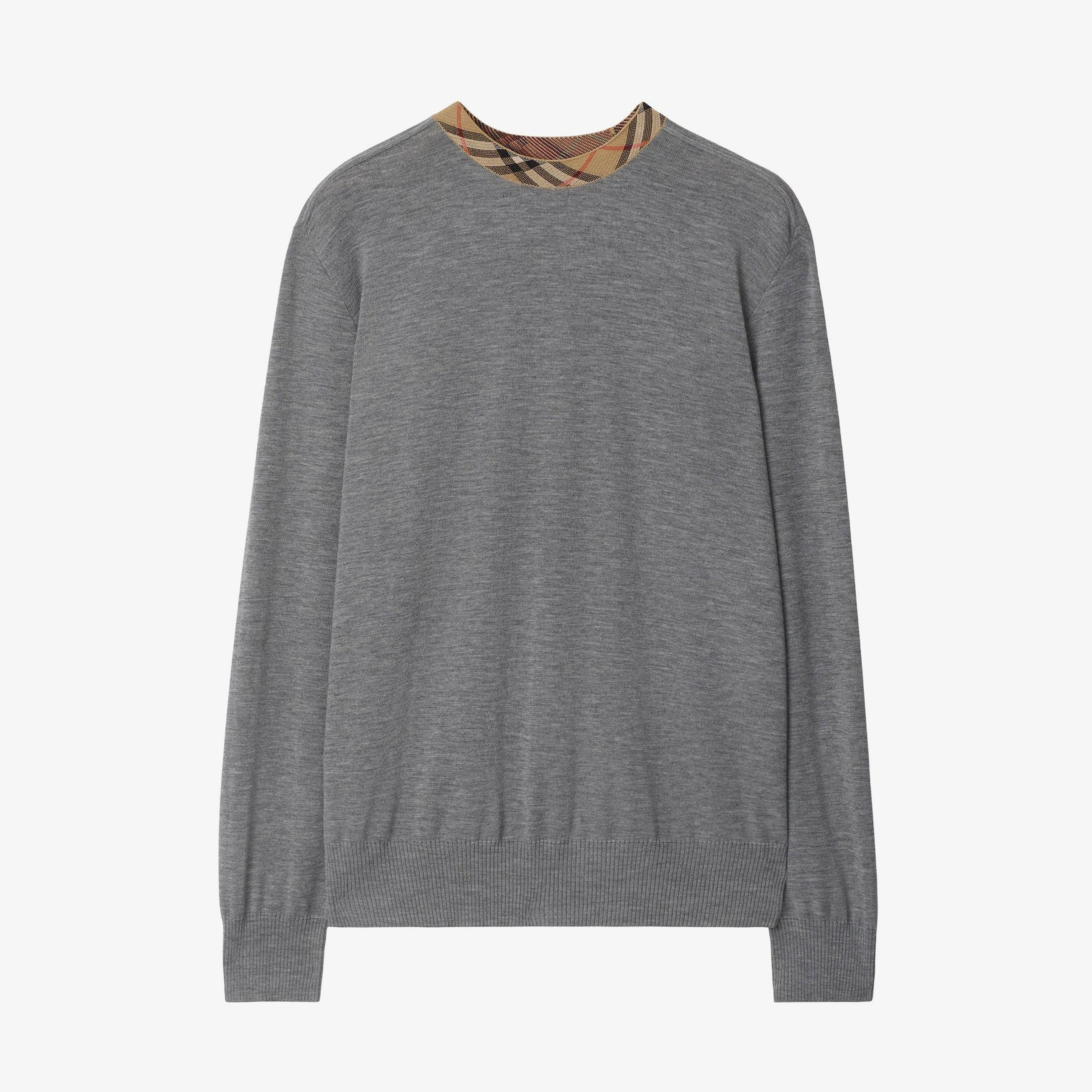 Burberry Michael Check Trim Wool Erkek Gri Triko