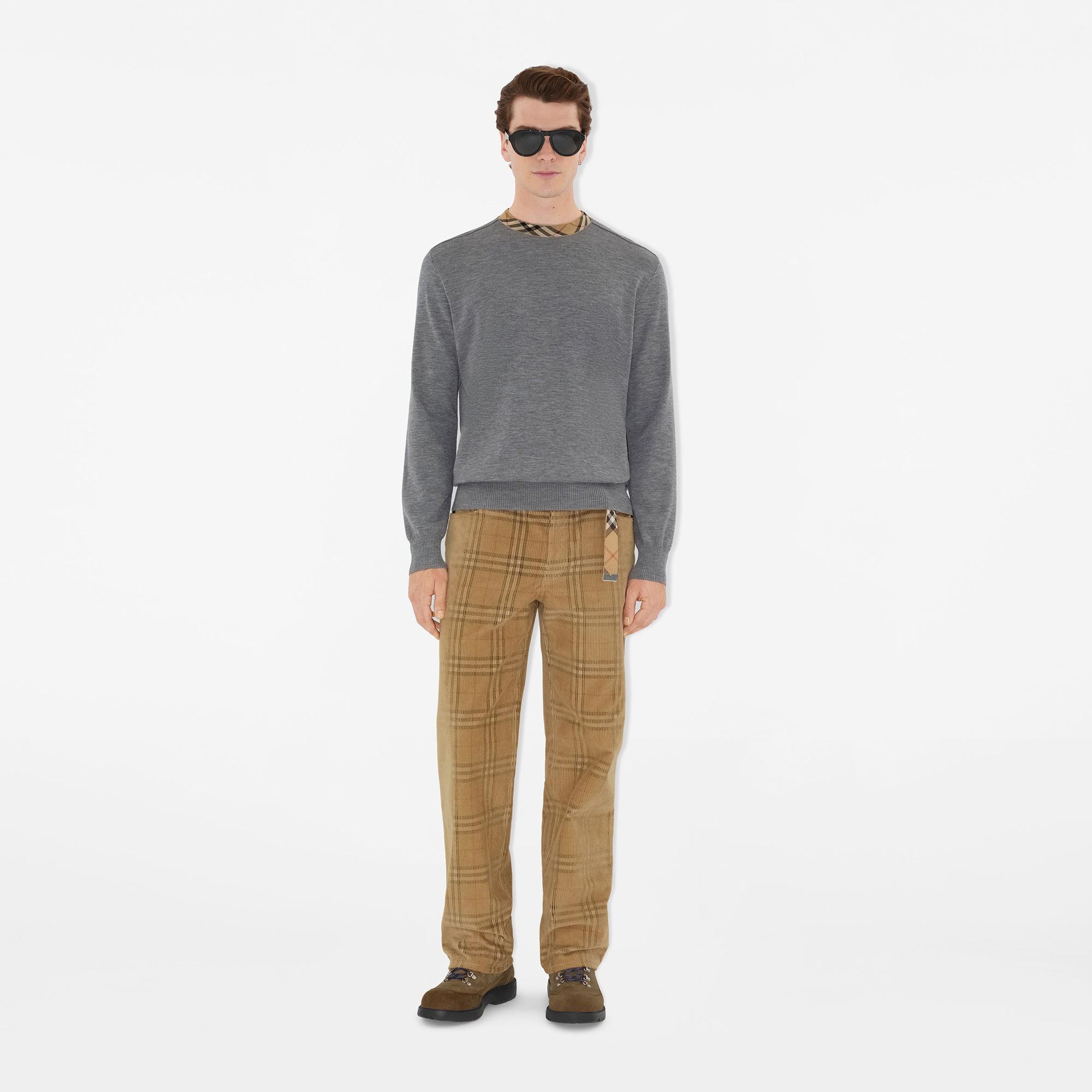 Burberry Michael Check Trim Wool Erkek Gri Triko