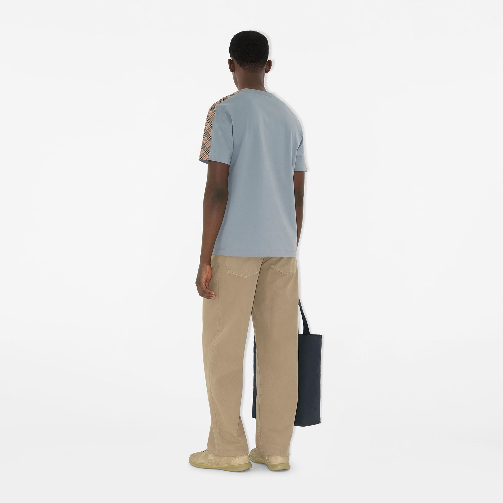 Burberry Check Trim Cotton Erkek Mavi T-Shirt