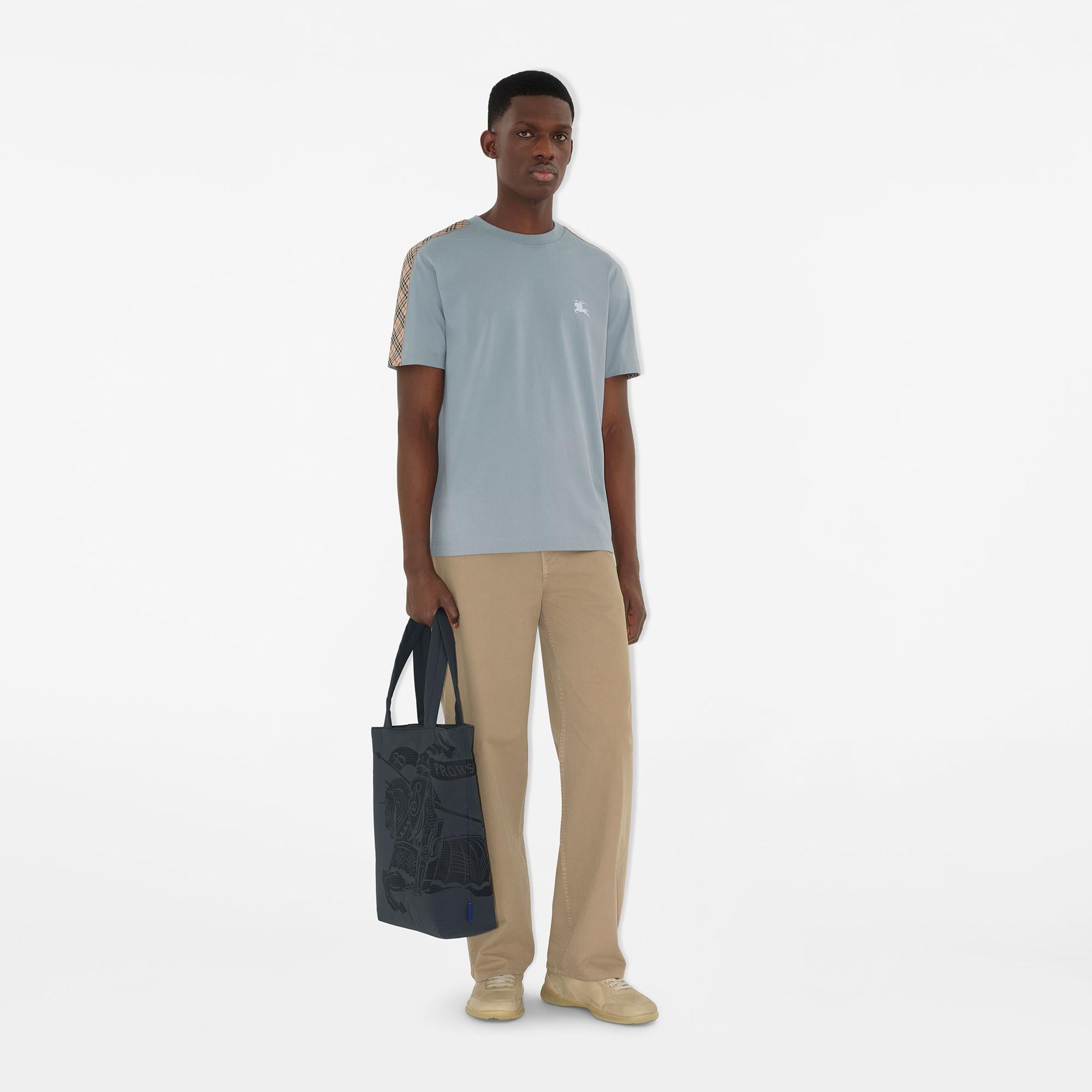 Burberry Check Trim Cotton Erkek Mavi T-Shirt