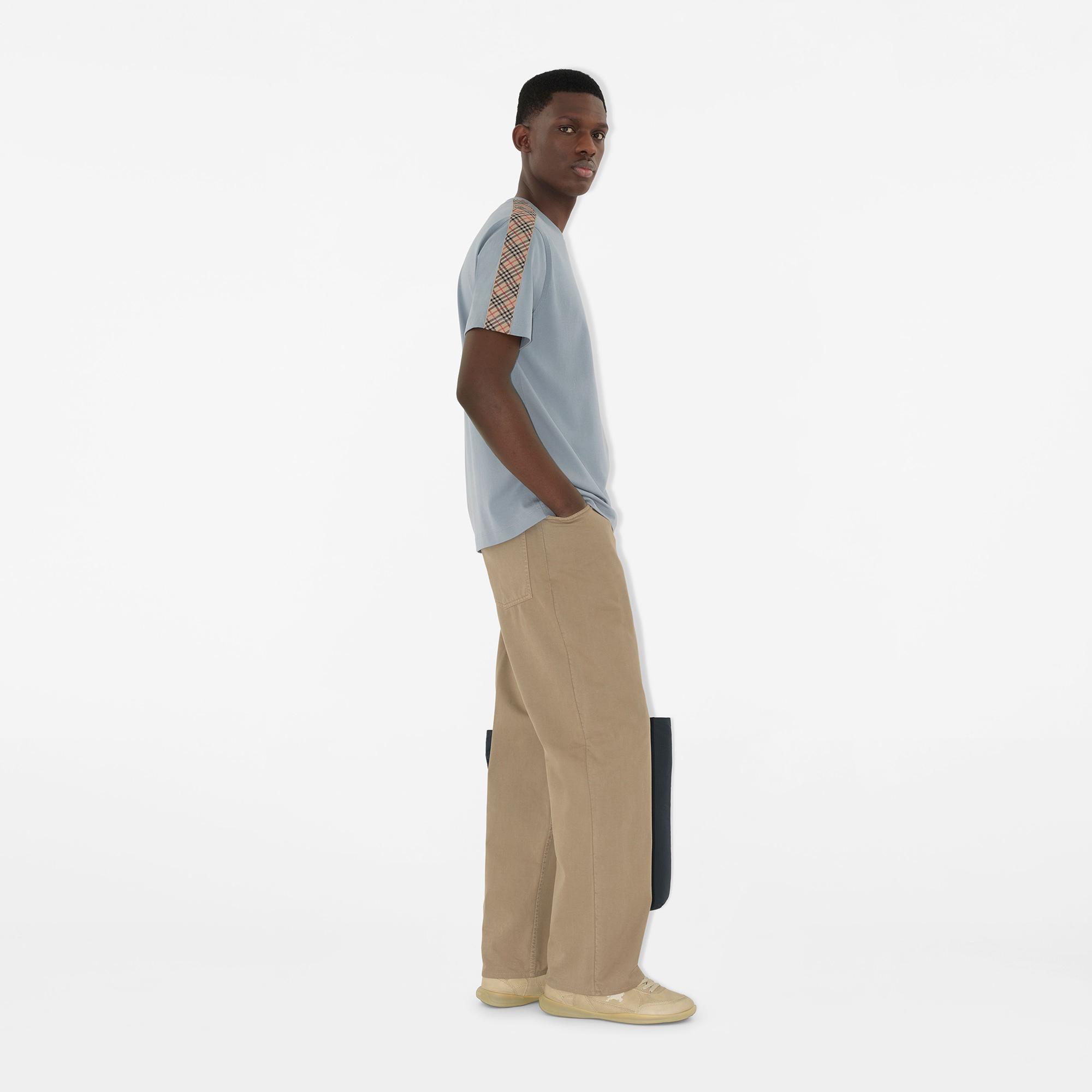 Burberry Check Trim Cotton Erkek Mavi T-Shirt