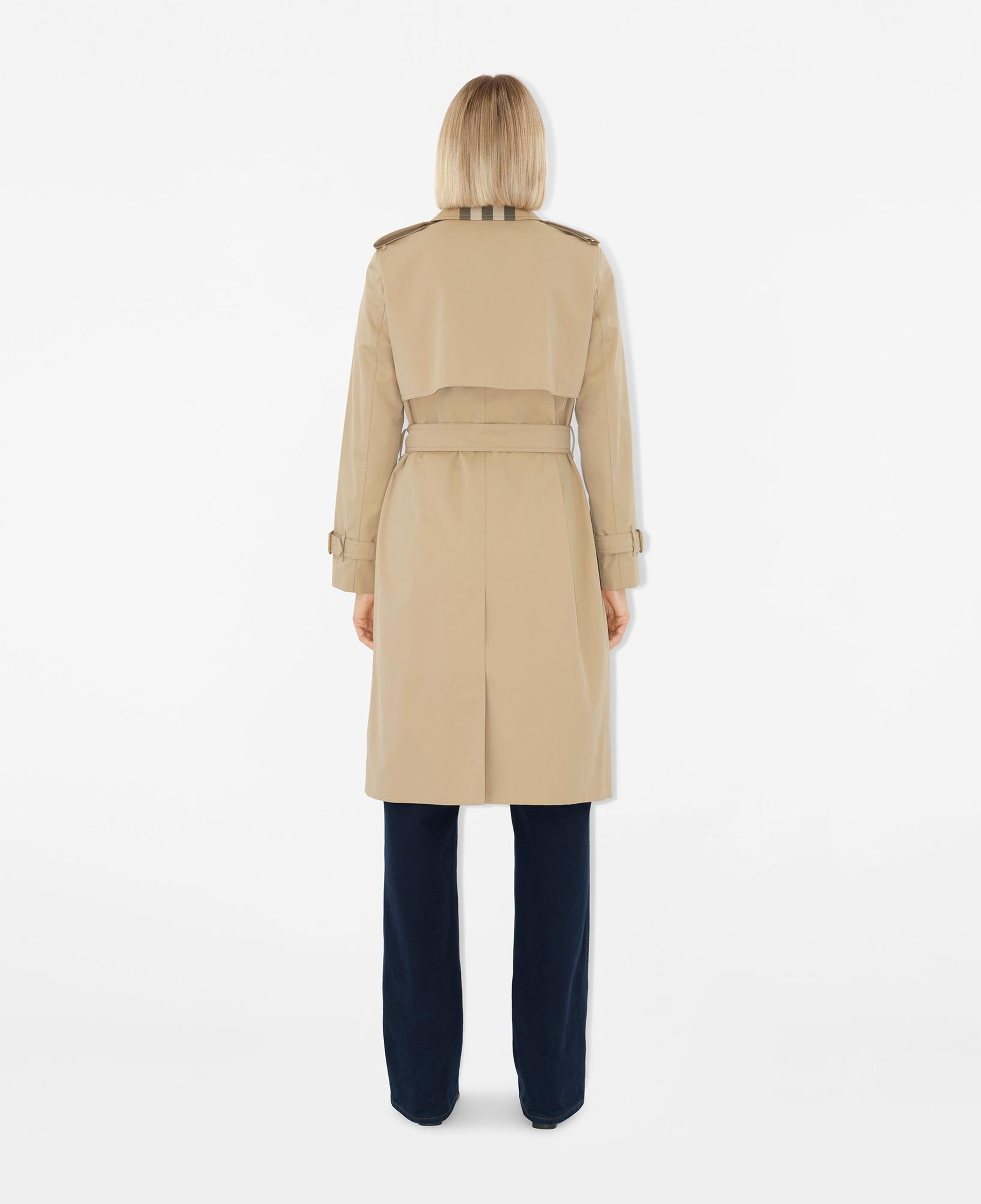 Burberry Sandridge Long Check Collar Gabardine Kadın Bej Pardesü