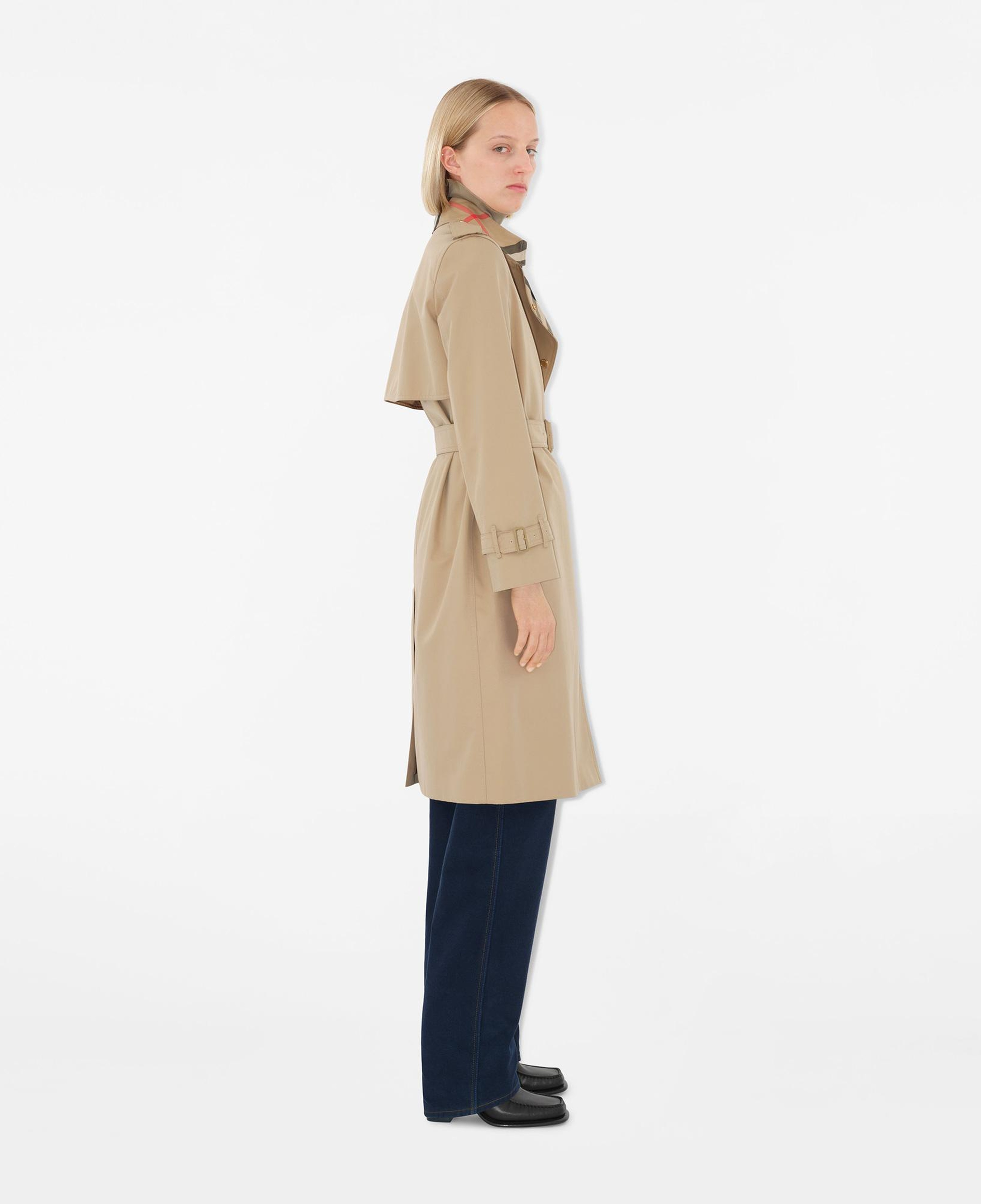 Burberry Sandridge Long Check Collar Gabardine Kadın Bej Pardesü