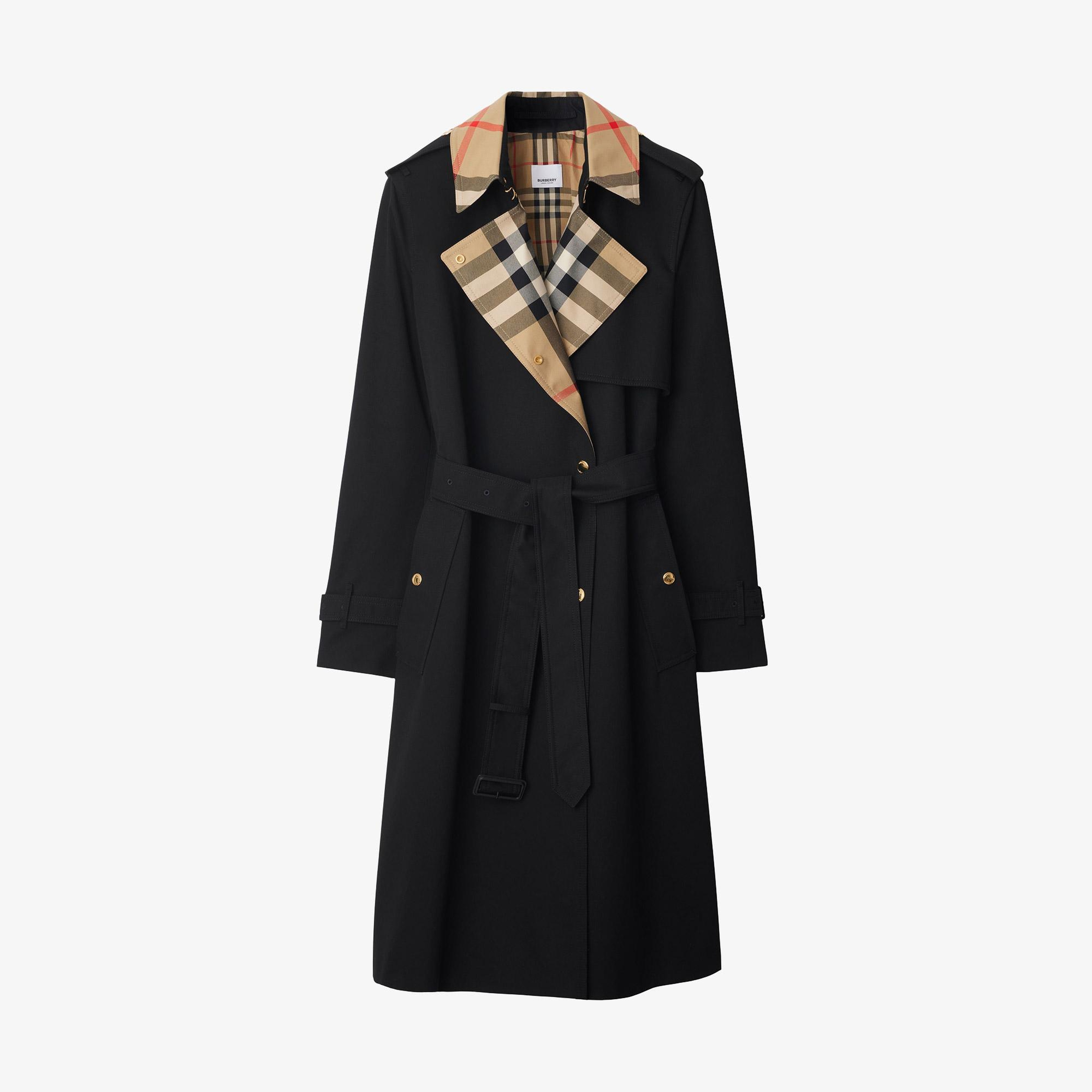 Burberry Sandridge Long Check Collar Gabardine Kadın Siyah Pardesü