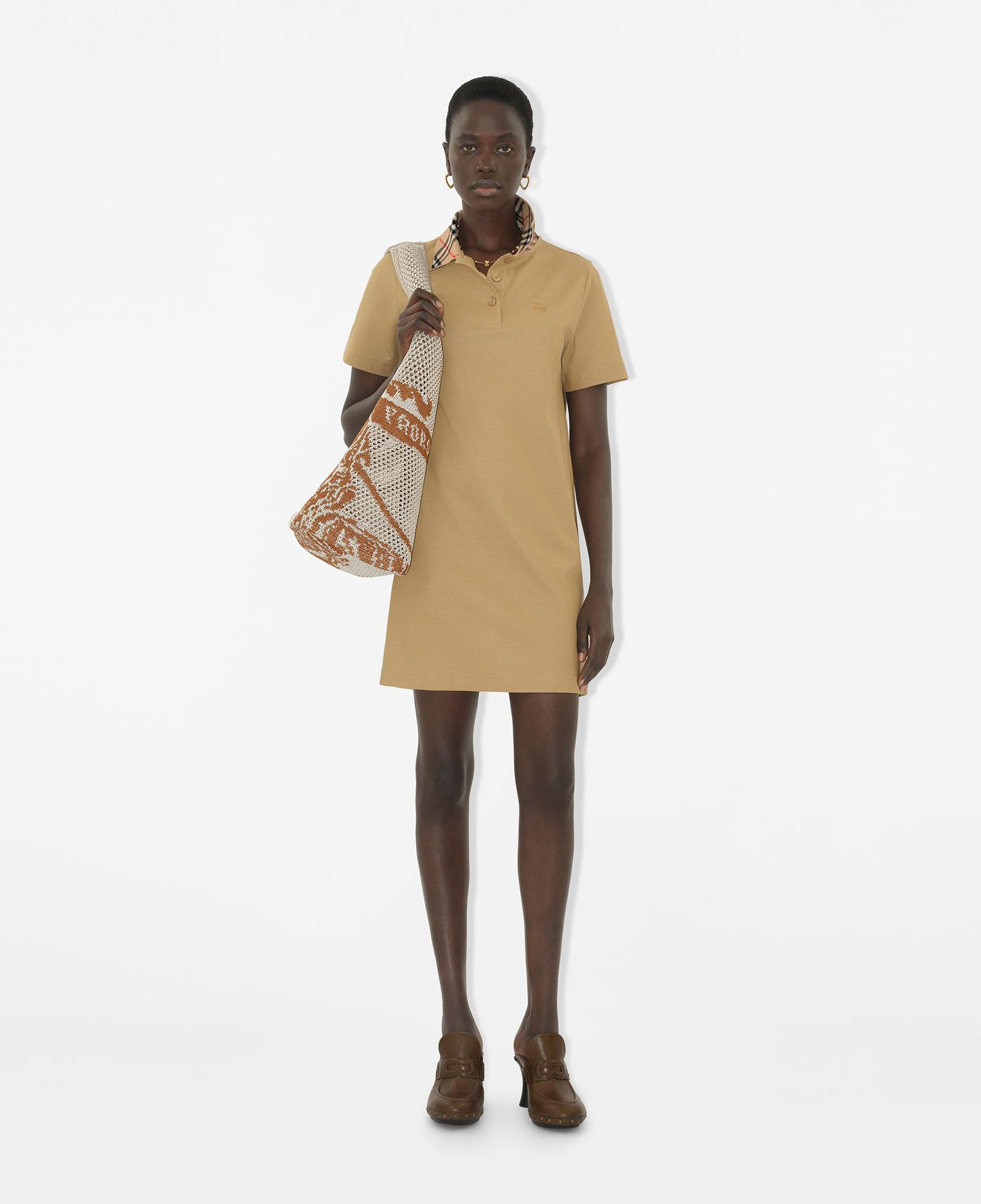 Burberry İris Check Collar Cotton Kadın Bej Elbise