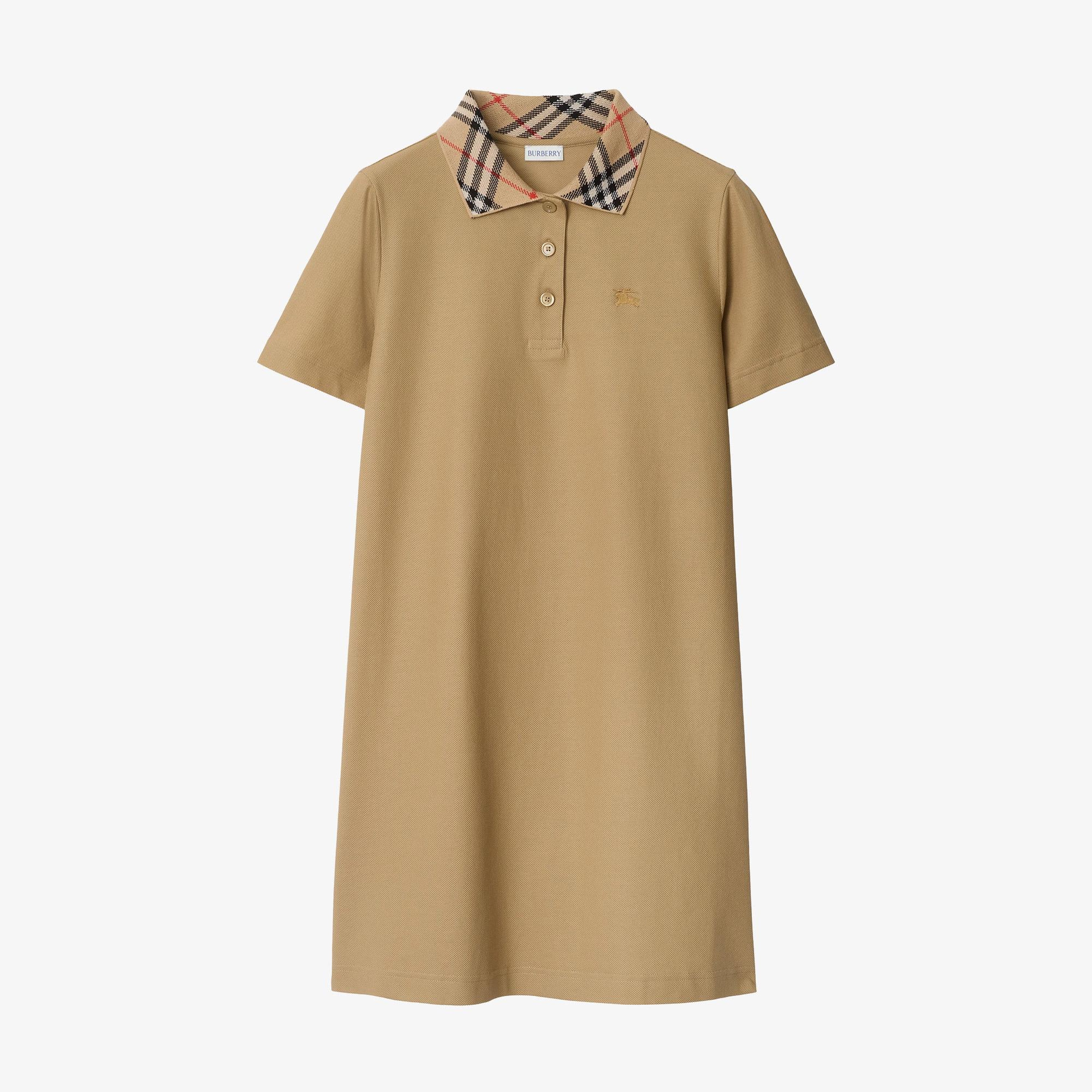 Burberry İris Check Collar Cotton Kadın Bej Elbise