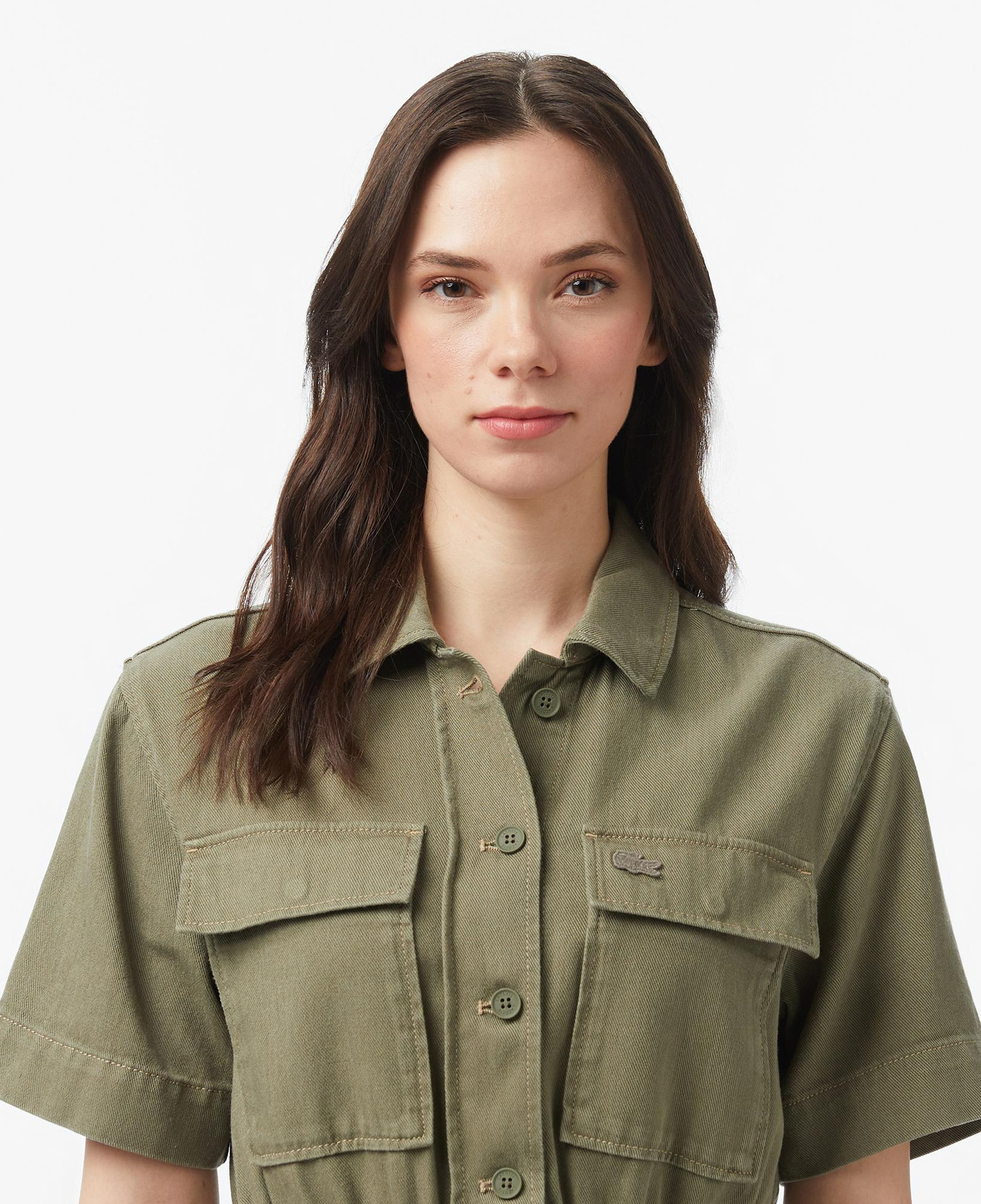 Lacoste Kadın Flare Fit Kısa Kollu Haki Elbise