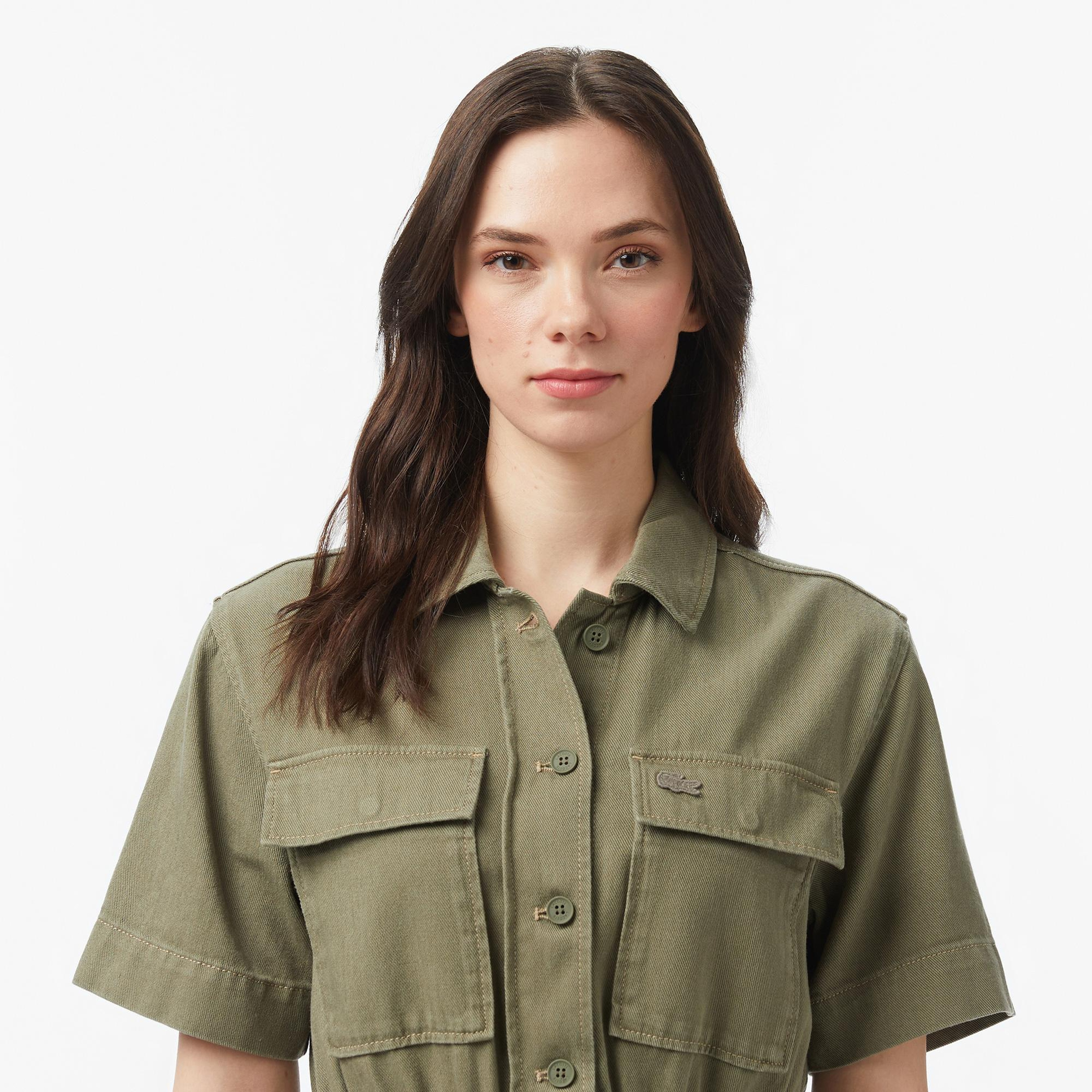 Lacoste Kadın Flare Fit Kısa Kollu Haki Elbise