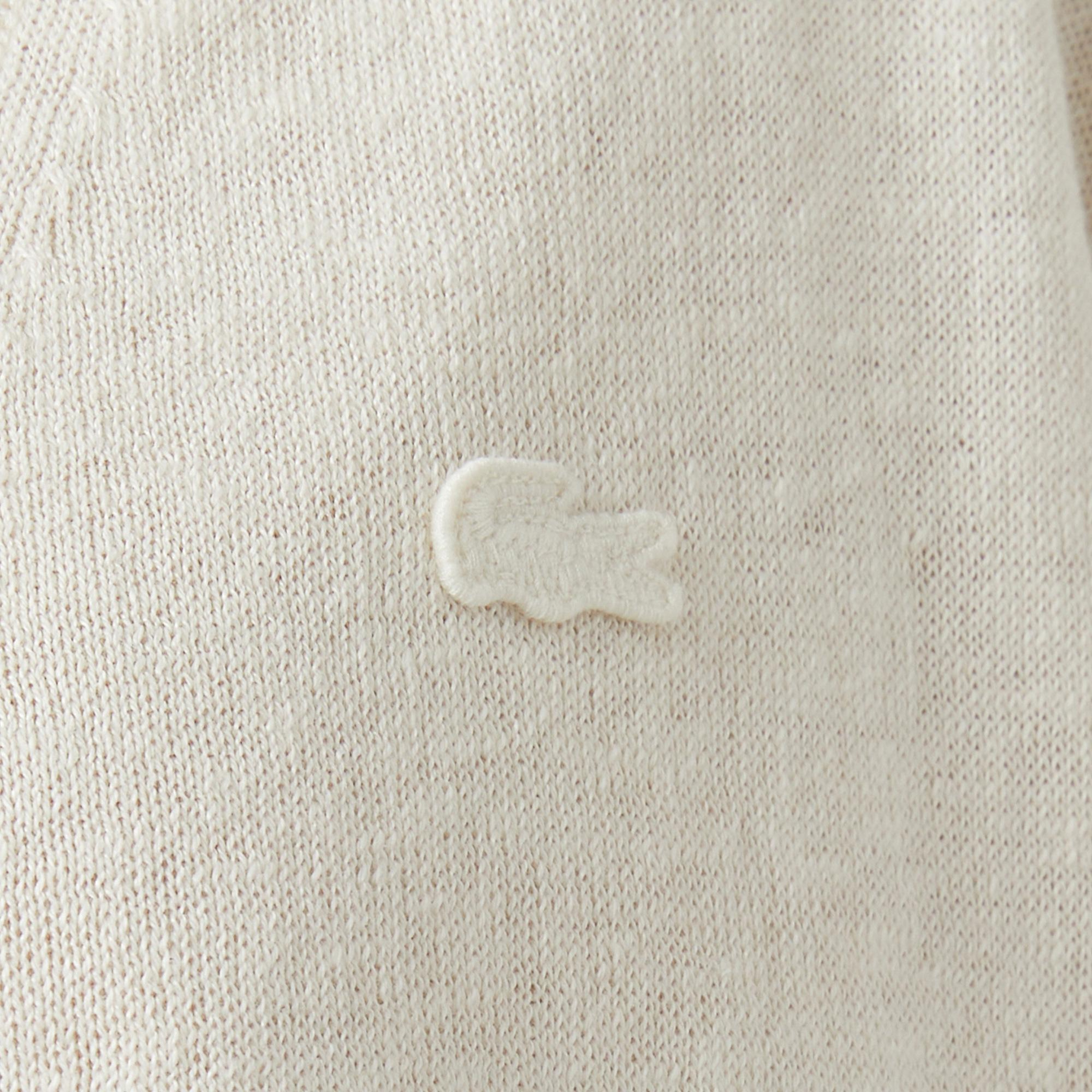 Lacoste Kadın Relaxed Fit Kısa Kollu V Yaka Keten Krem Hırka