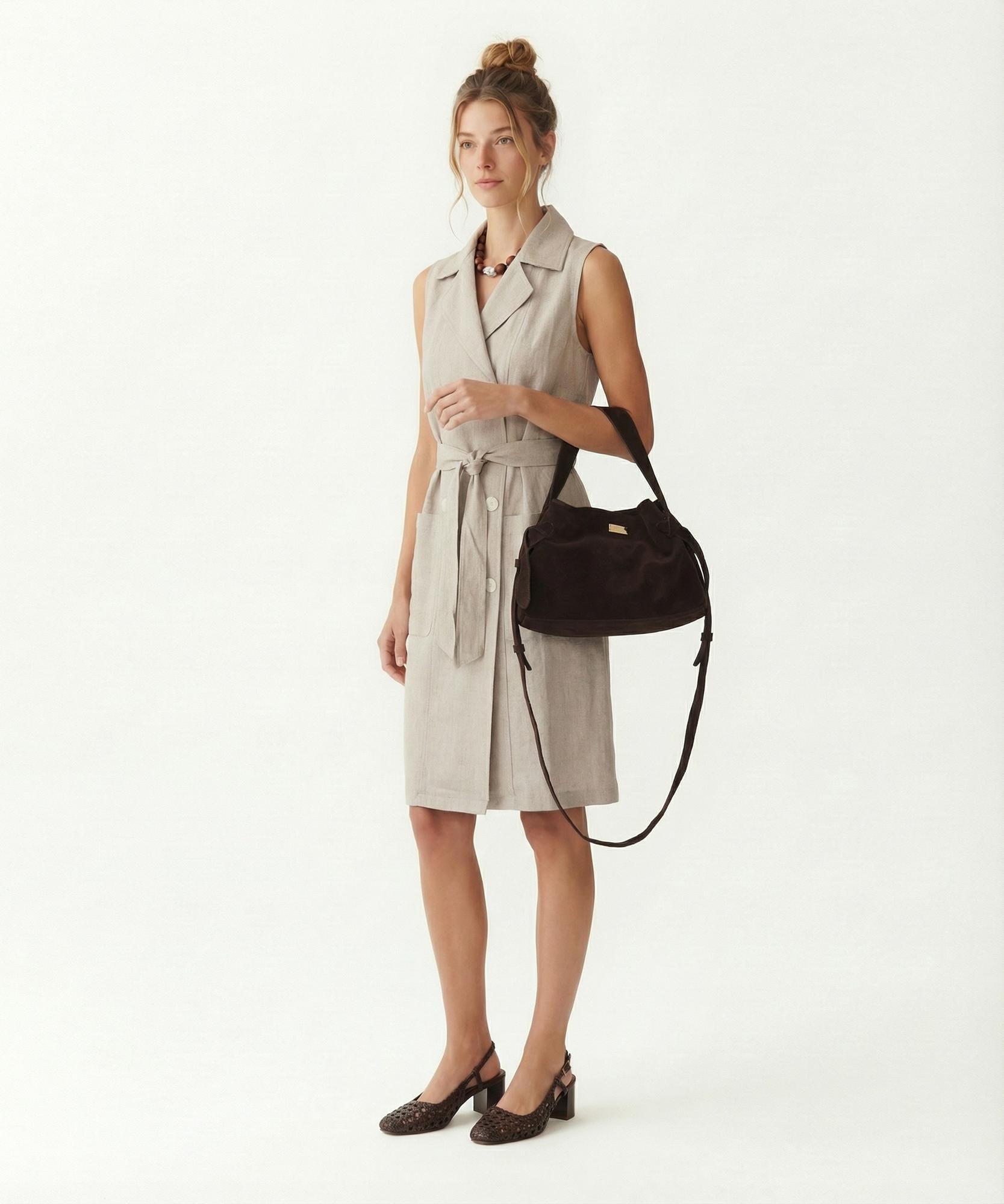 YARGICI Düz Ceket Yaka Kolsuz Elbise