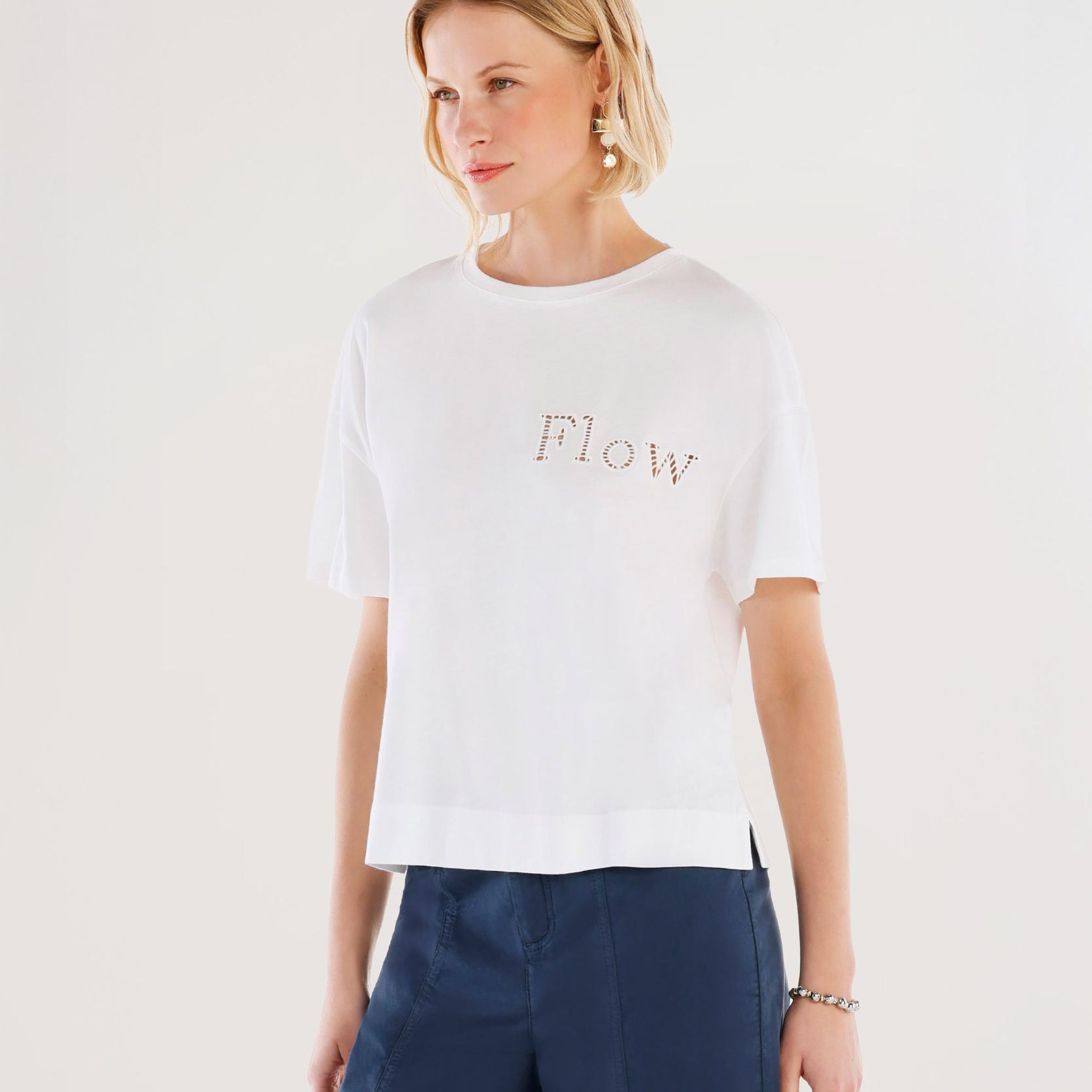 YARGICI Nakış Detaylı Bisiklet Yaka Kısa Kollu T-shirt